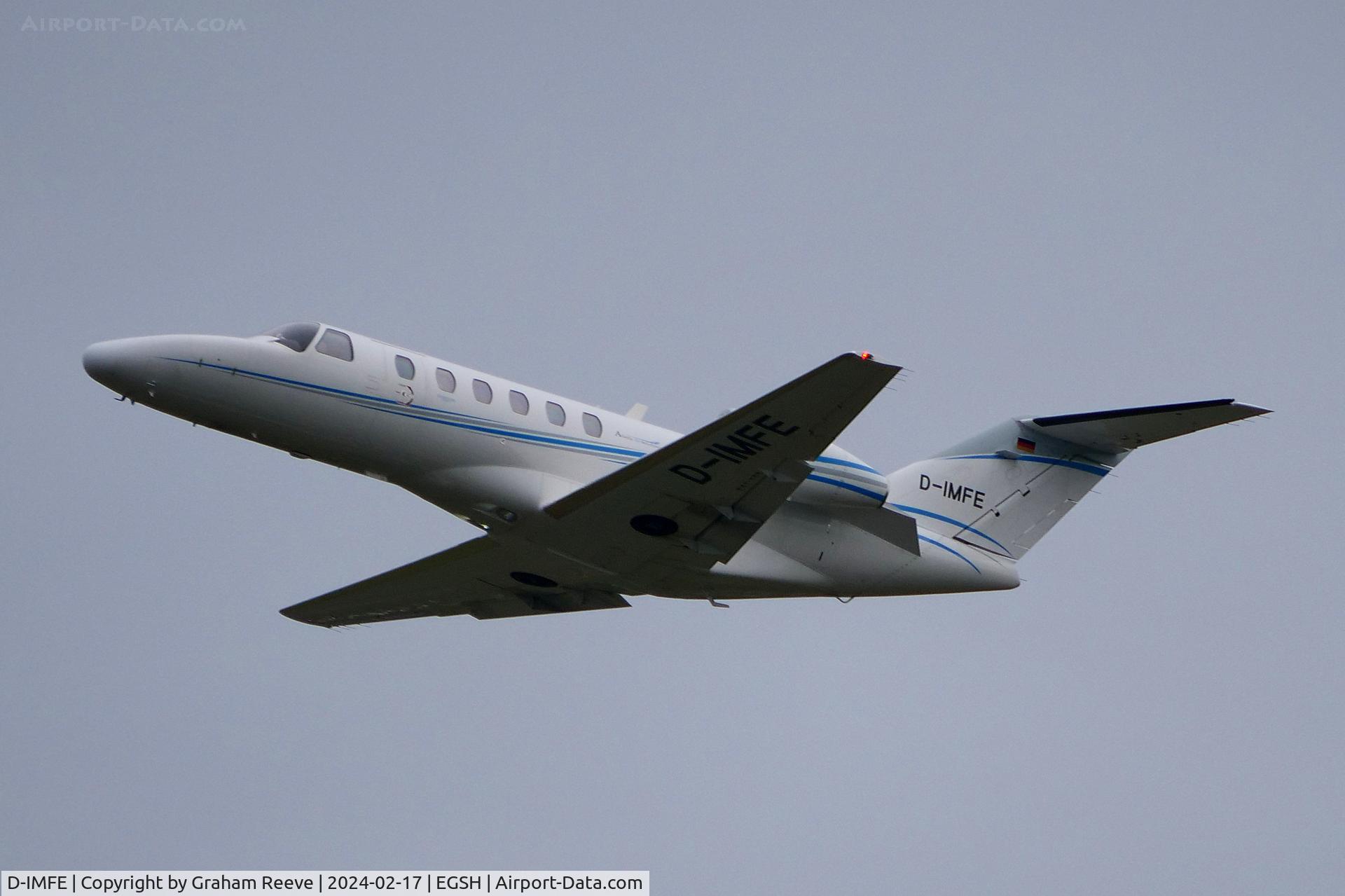 D-IMFE, 2009 Cessna 525A CitationJet CJ2+ C/N 525A-0454, Departing from Norwich.