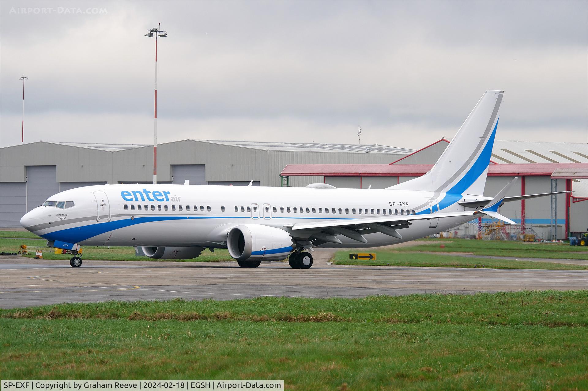 SP-EXF, 2019 Boeing 737-8MAX C/N 61862, Departing from Norwich.