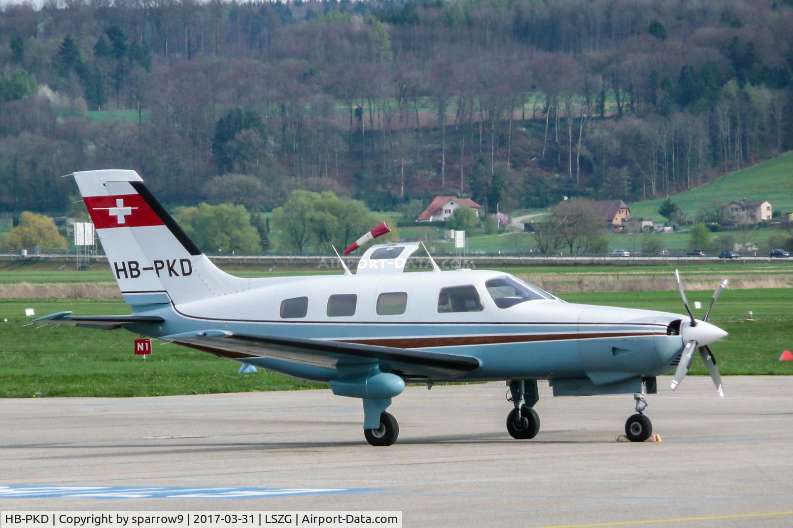 HB-PKD, 1986 Piper PA-46-310P Malibu C/N 46-8608028, At Grenchen. HB-registered since 1986-08-11.