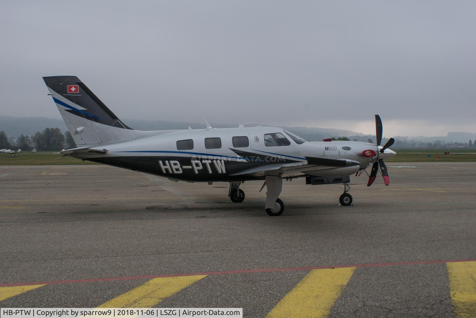 HB-PTW, 2018 Piper PA-46-M600 C/N 46-98055, Low stratus at Grenchen in early winter.