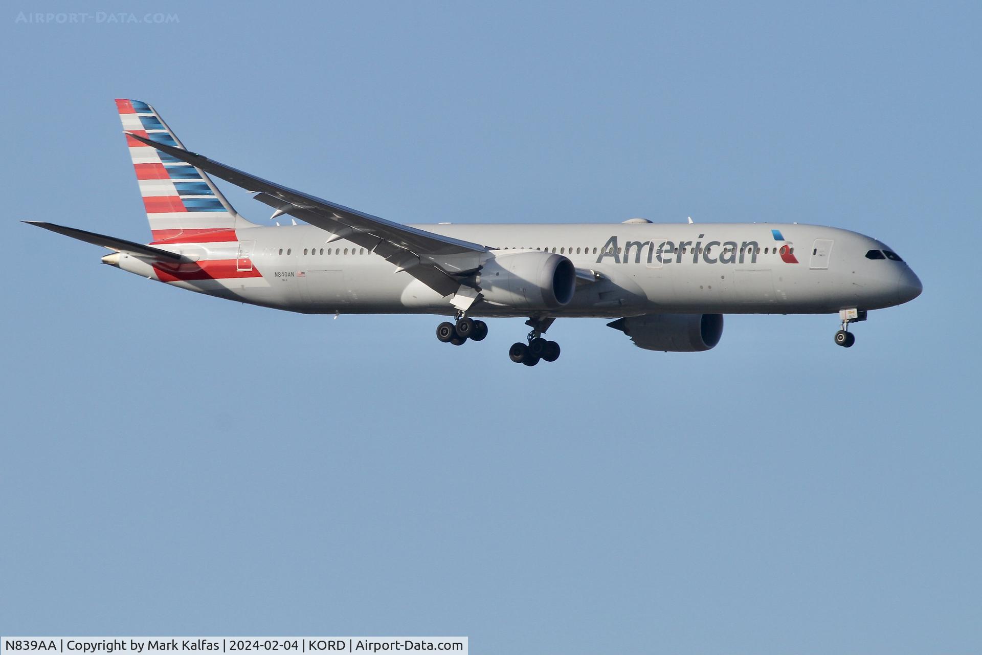 N839AA, 2018 Boeing 787-9 Dreamliner C/N 40646, B789 American Airlines Boeing 787-9 Dreamliner N839AA AAL2356 MCO-ORD