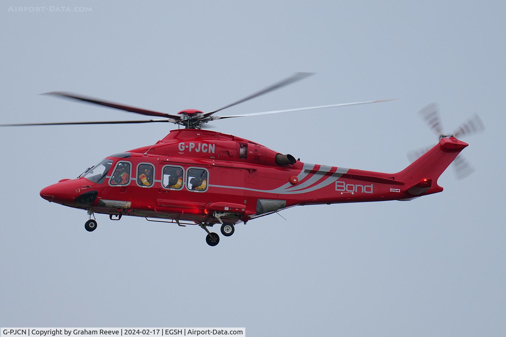 G-PJCN, 2009 AgustaWestland AW-139 C/N 41212, On approach to Norwich.
