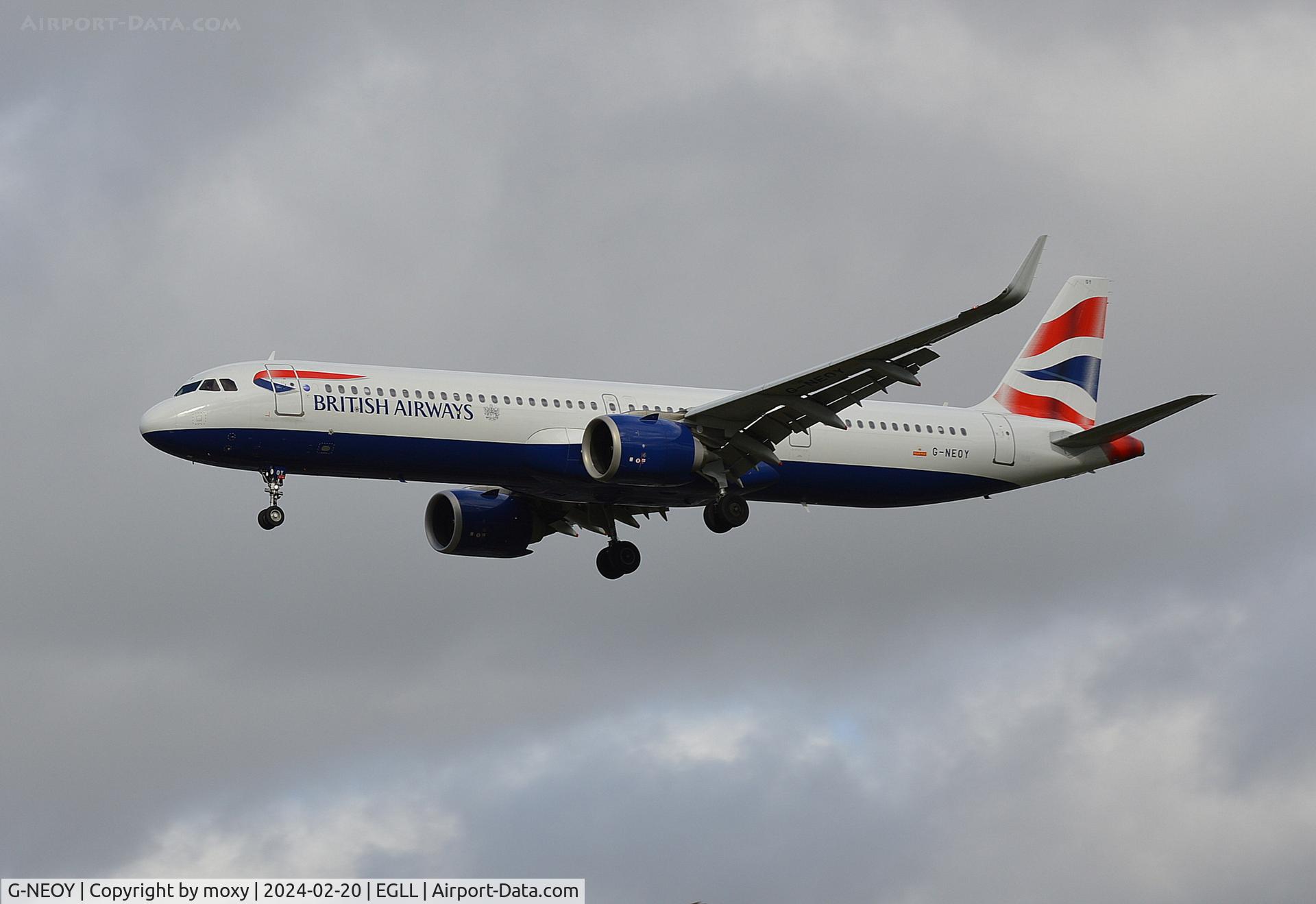 G-NEOY, 2020 Airbus A321-251NX C/N 9209, Airbus A320-251NX landing at London Heathrow.