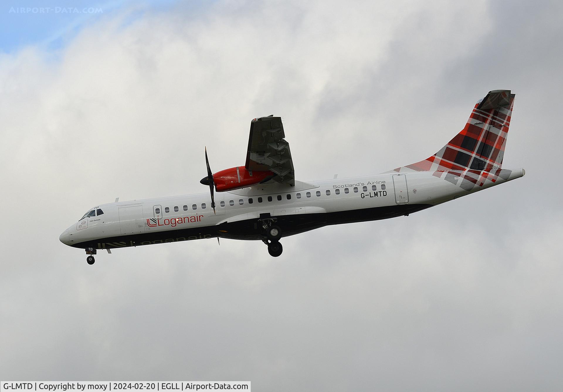 G-LMTD, 2015 ATR 72-600 (72-212A) C/N 1237, ATR 72-212A landing at London Heathrow.