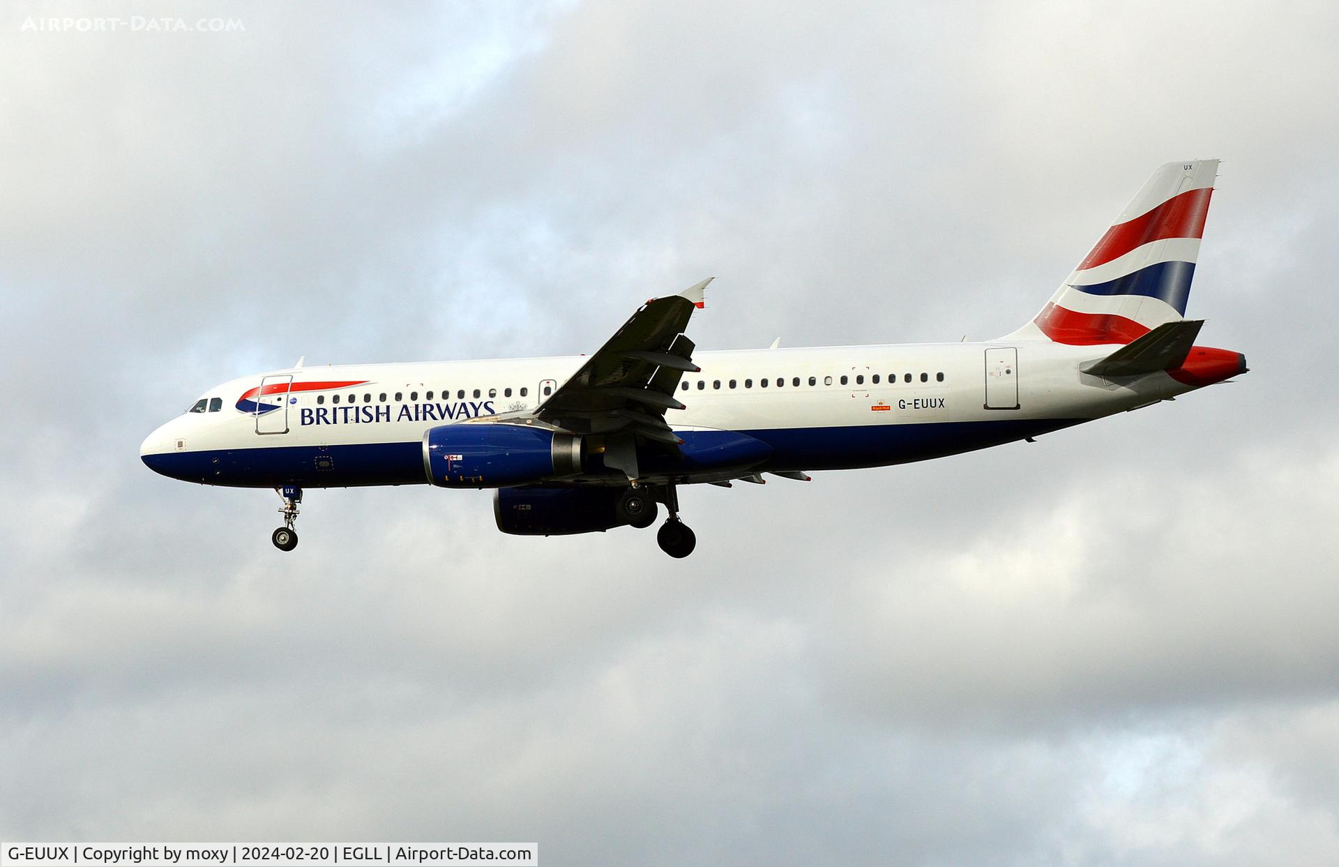 G-EUUX, 2008 Airbus A320-232 C/N 3550, Airbus A320-232 landing at London Heathrow.