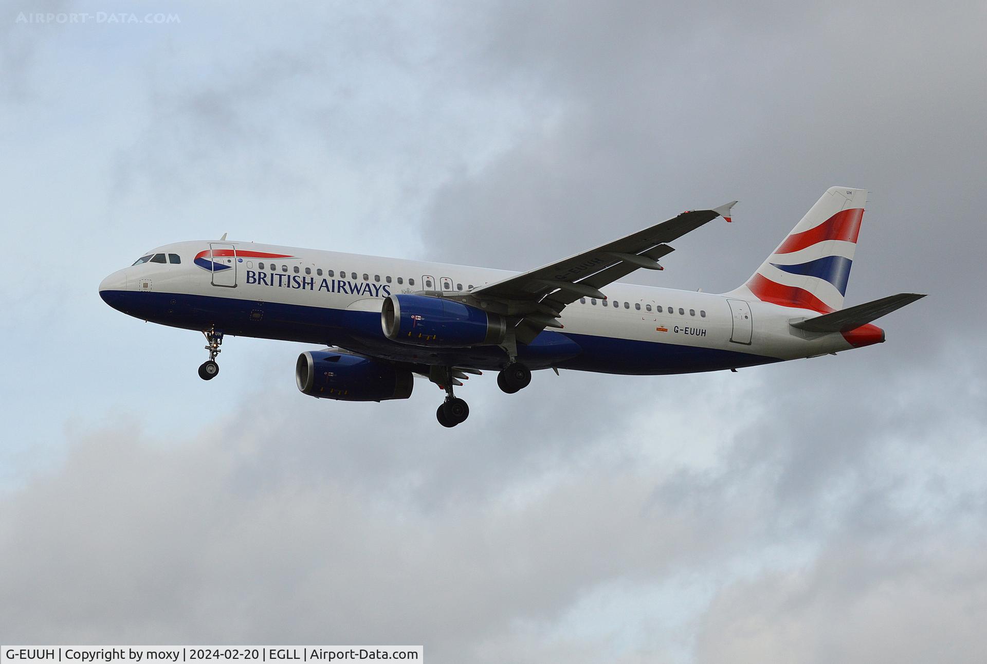 G-EUUH, 2002 Airbus A320-232 C/N 1665, Airbus A320-232 landing at London Heathrow.
