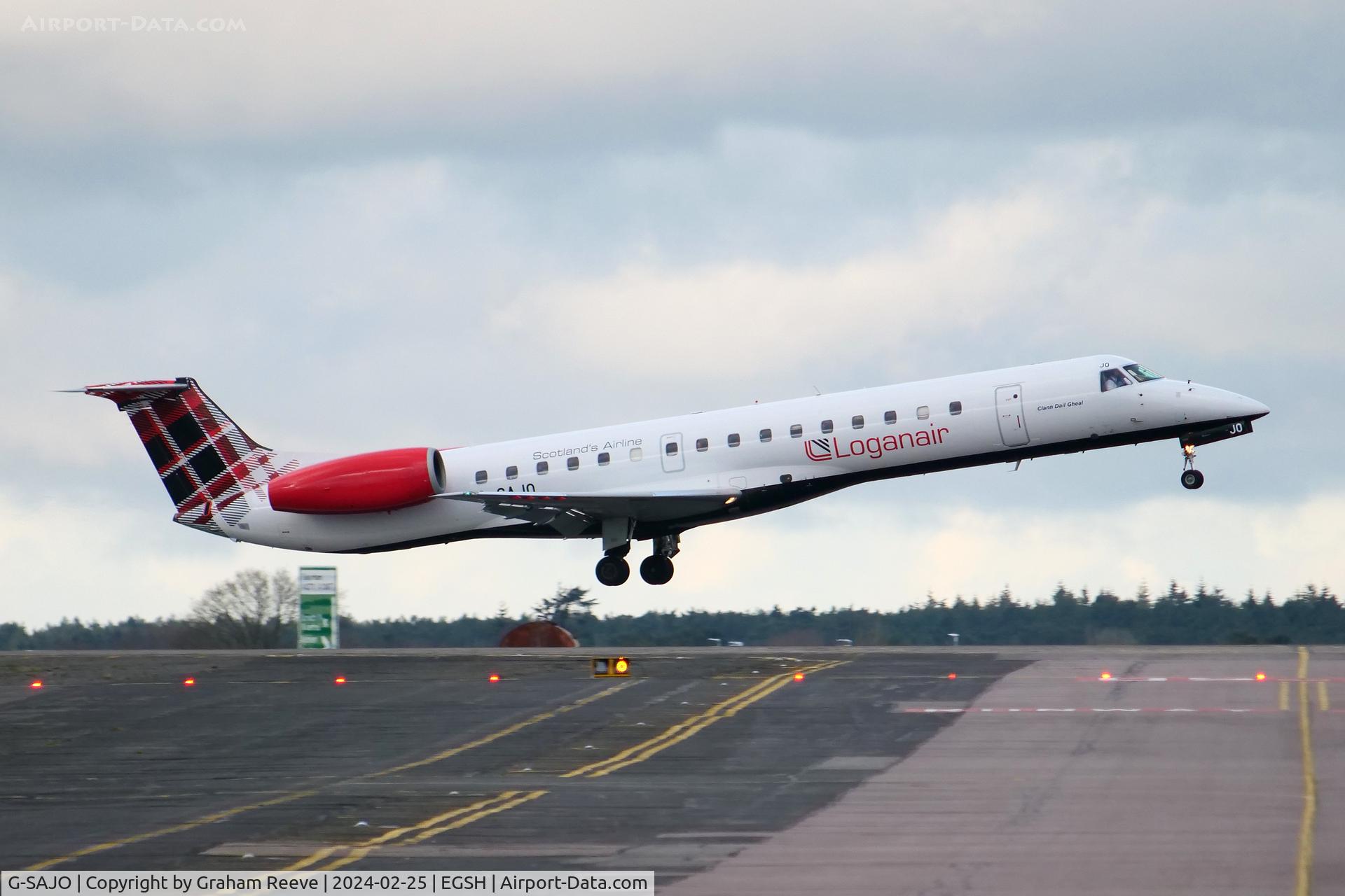 G-SAJO, 2000 Embraer ERJ-145MP (EMB-145MP) C/N 145216, Landing at Norwich.