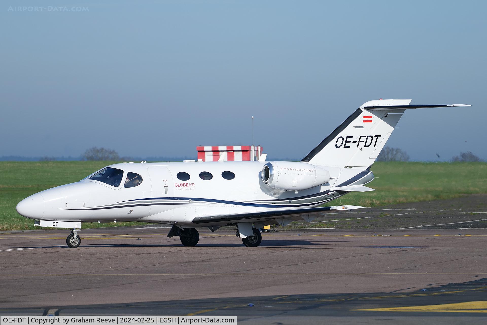 OE-FDT, 2009 Cessna 510 Citation Mustang Citation Mustang C/N 510-0156, Just landed at Norwich.