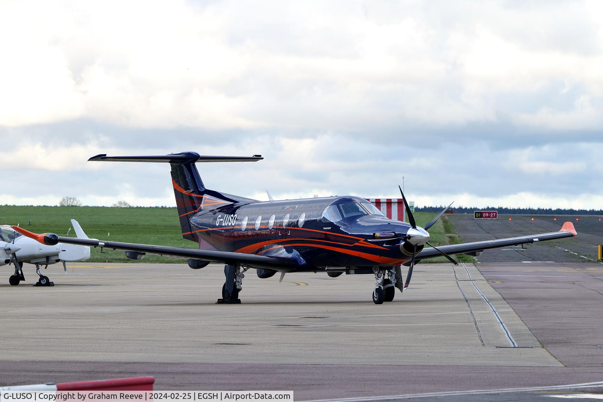 G-LUSO, 2019 Pilatus PC-12/47E C/N 1880, Parked at Norwich.