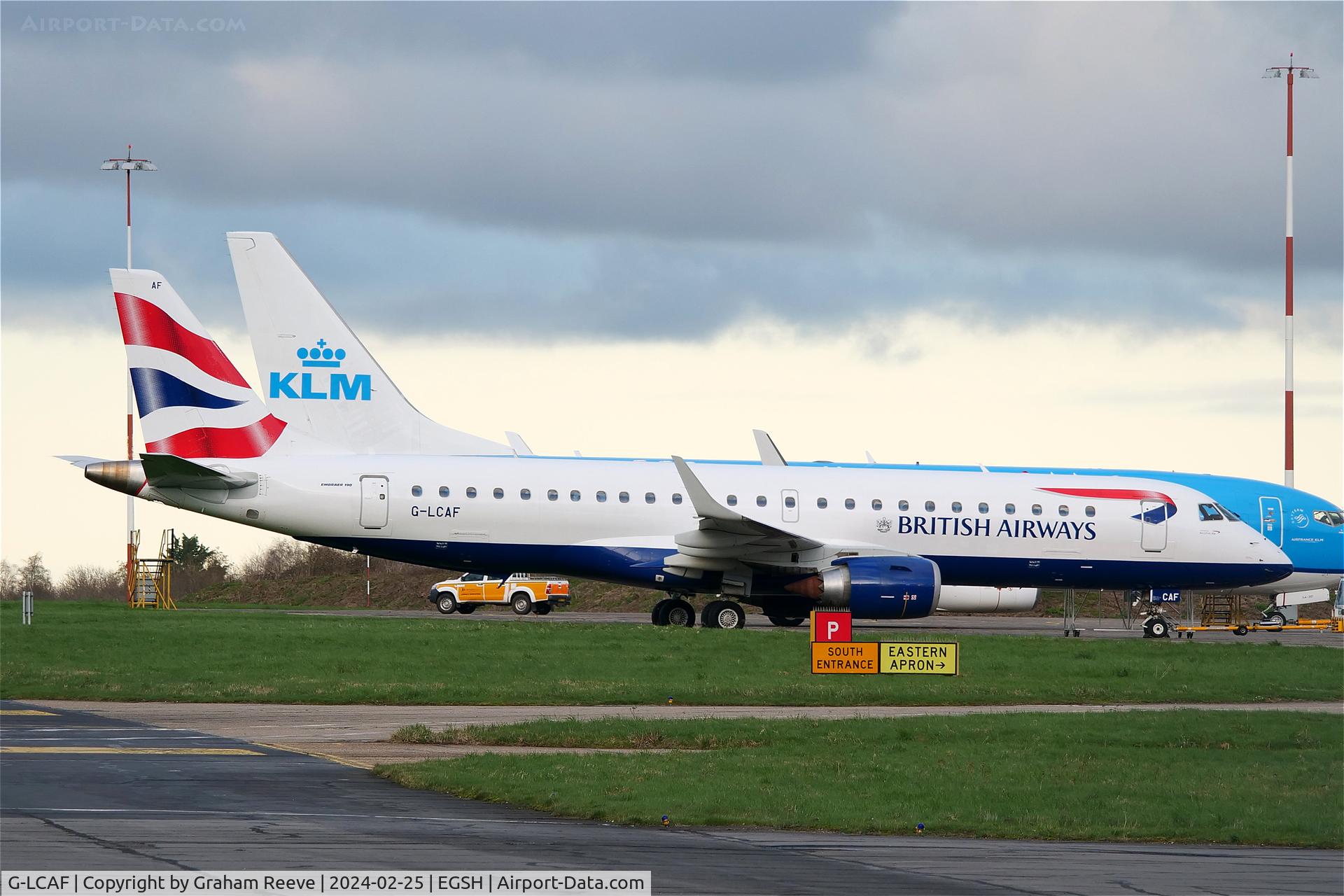 G-LCAF, 2012 Embraer 190LR (ERJ-190-100LR) C/N 19000548, Parked at Norwich.