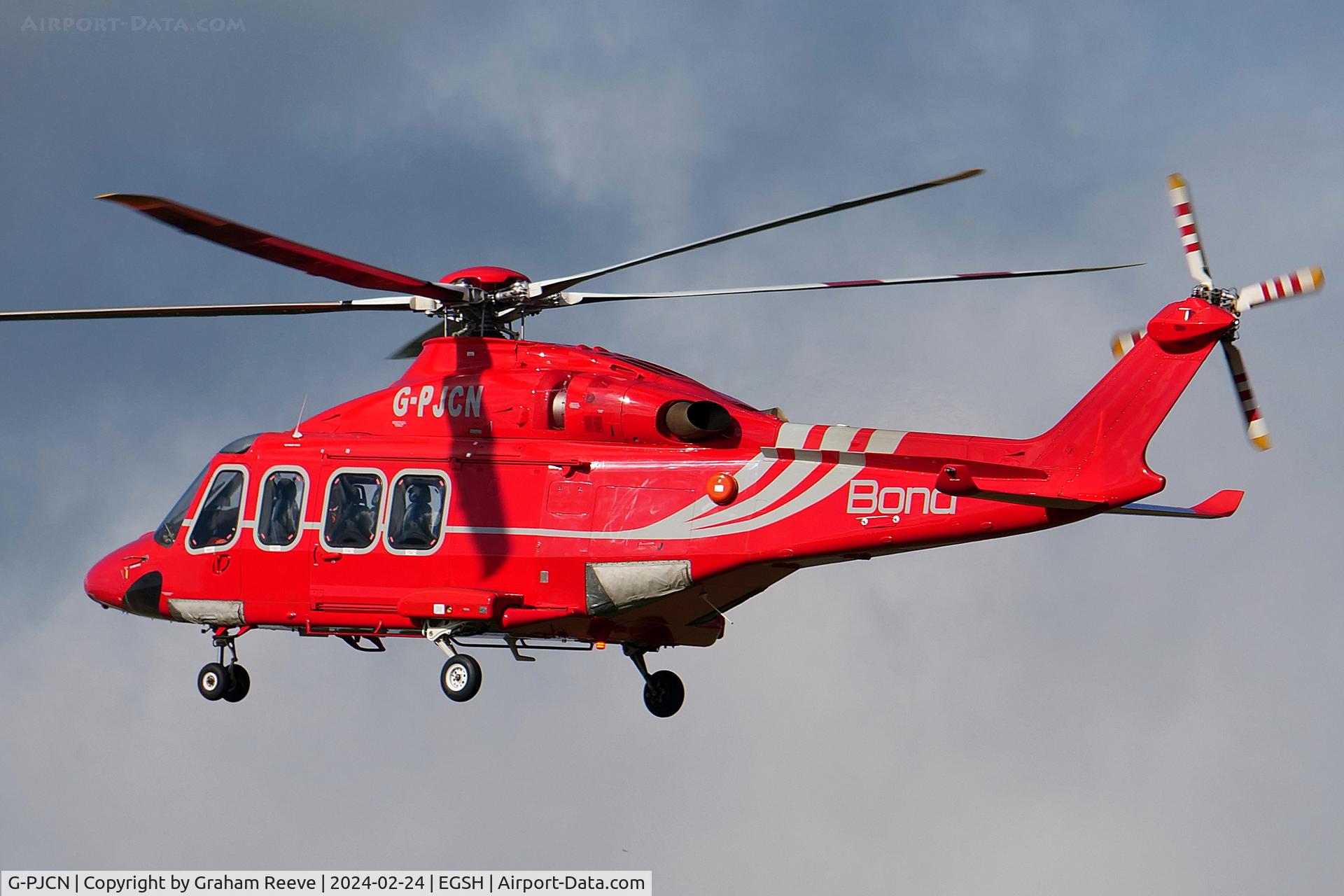 G-PJCN, 2009 AgustaWestland AW-139 C/N 41212, Landing at Norwich.