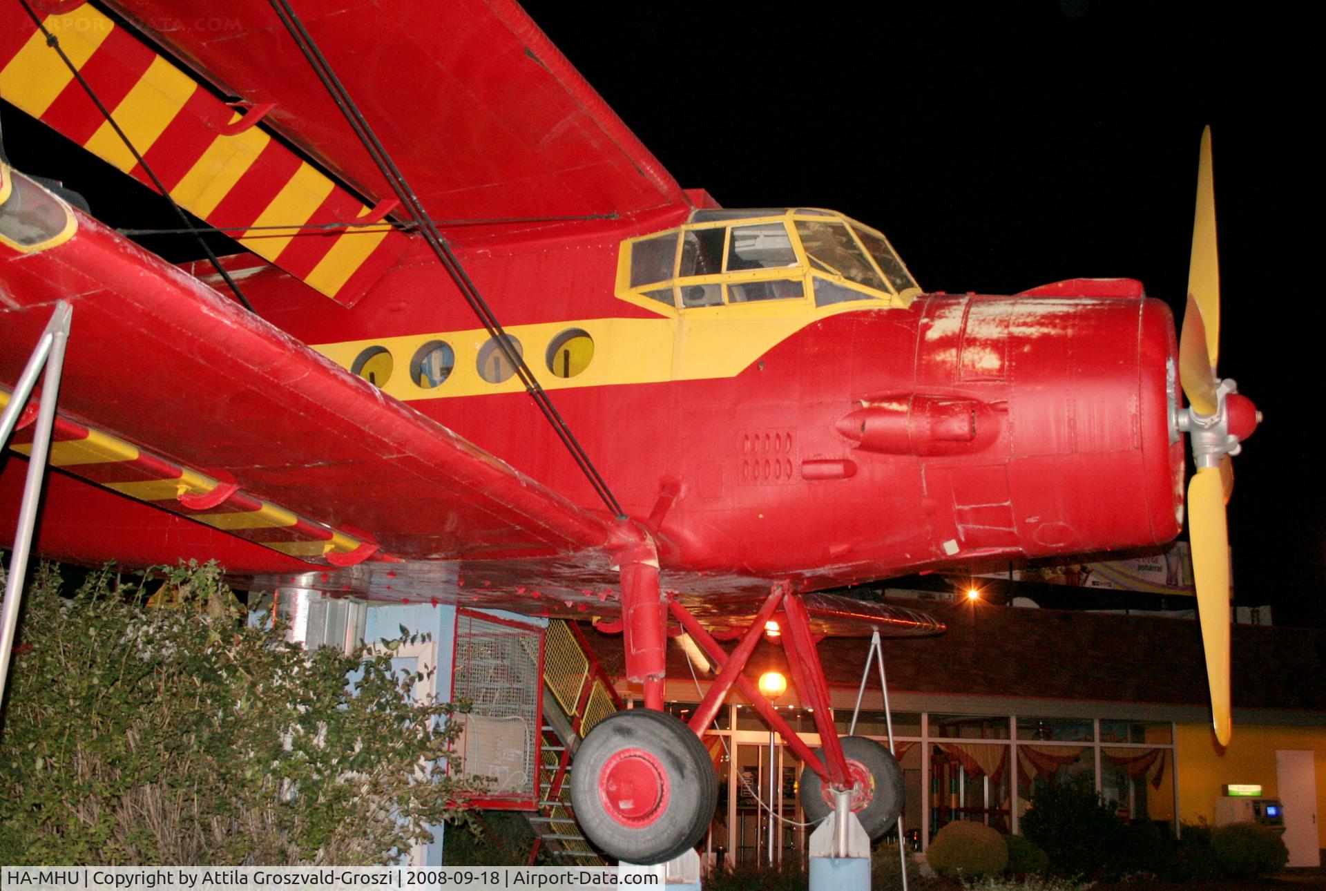 HA-MHU, 1974 PZL-Mielec An-2R C/N 1G155-12, Exhibited in Budapest at McDonald's on Kerepesi Street. Since then, he escaped from here to a wildlife park, Szigethalom.