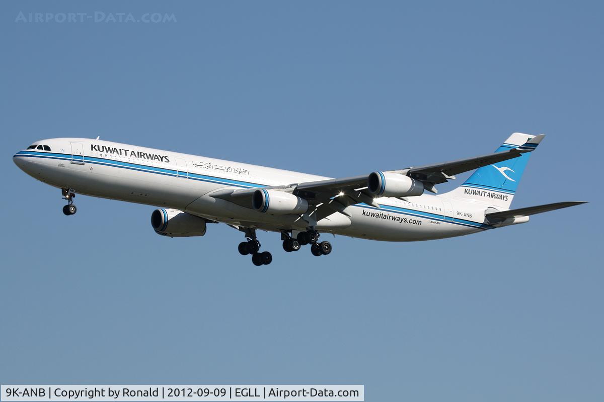 9K-ANB, 1995 Airbus A340-313 C/N 090, at lhr
