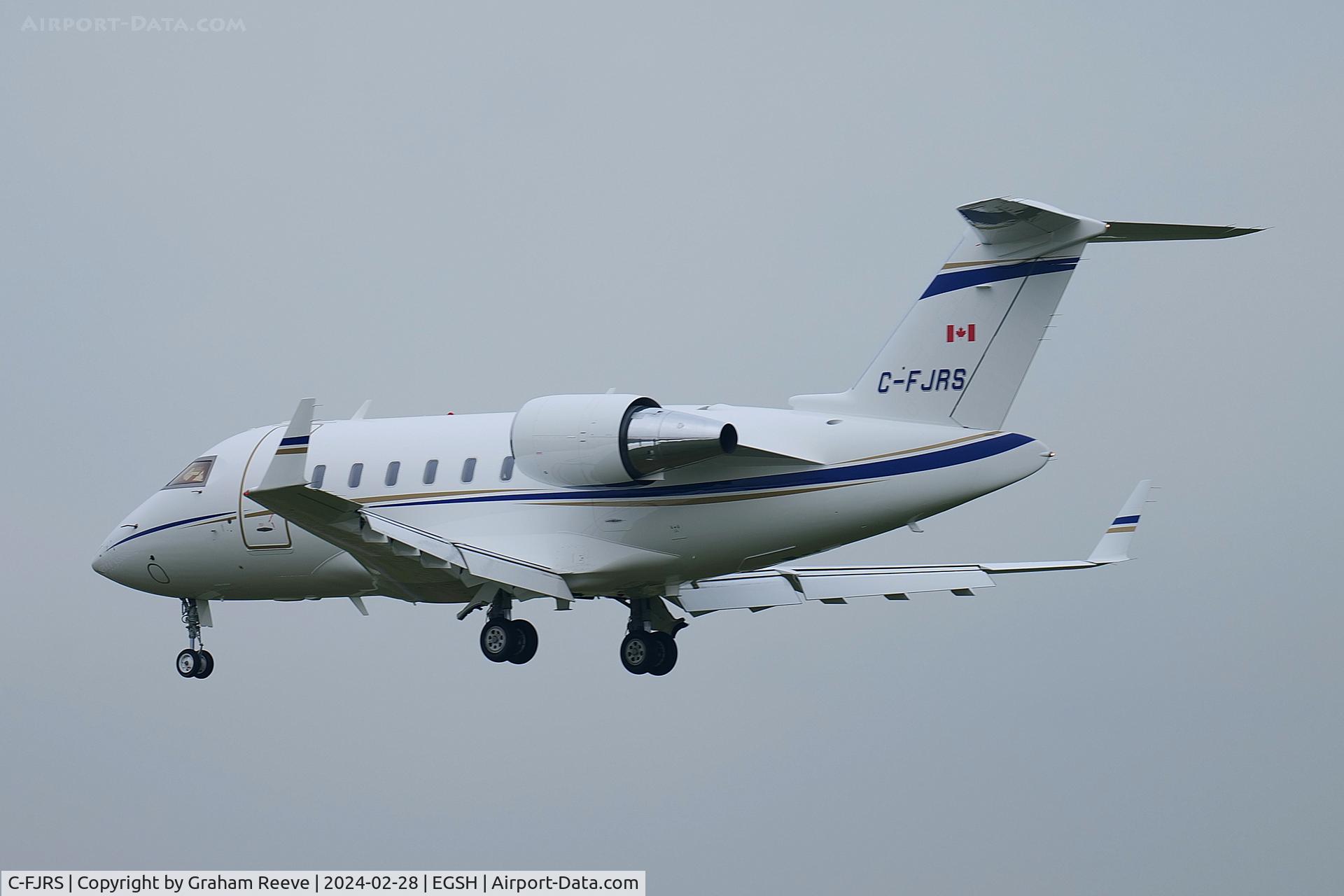 C-FJRS, 2019 Bombardier Challenger 605 (CL-600-2B16) C/N 6142, Landing at Norwich.