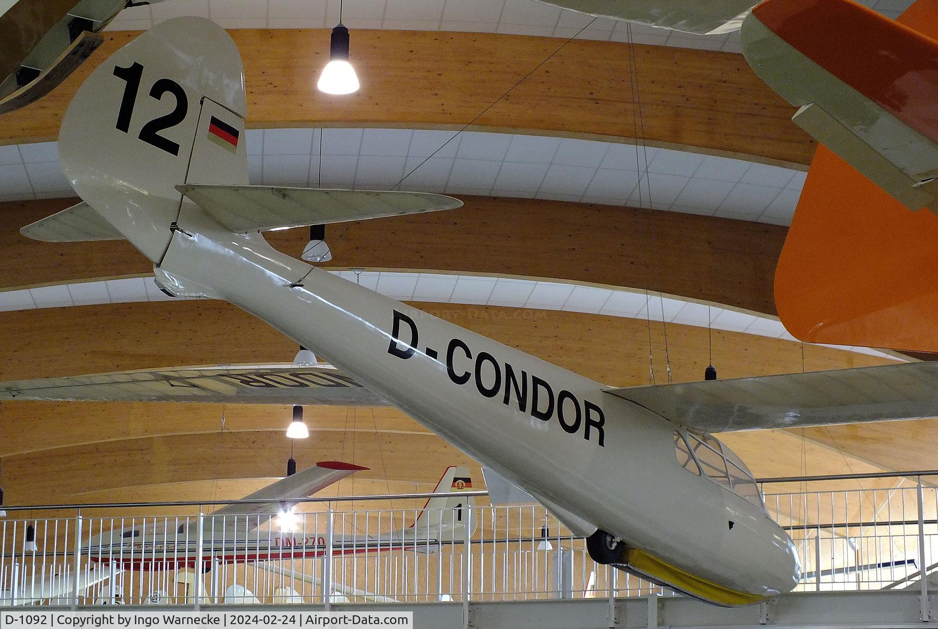D-1092, 1953 Dittmar Schleicher Condor IV/3 C/N 23/53, Dittmar (Schleicher) Condor IV/3 at the Deutsches Segelflugmuseum mit Modellflug (German Soaring Museum with Model Flight), Gersfeld Wasserkuppe