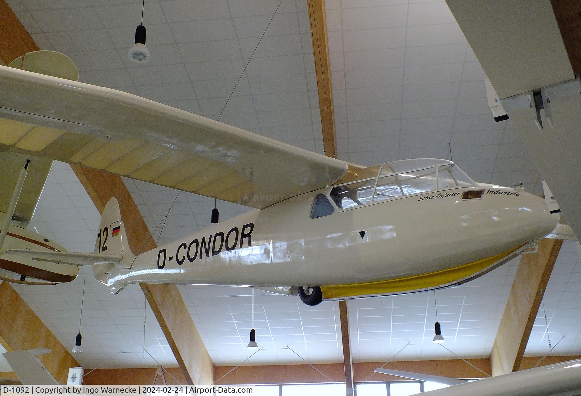 D-1092, 1953 Dittmar Schleicher Condor IV/3 C/N 23/53, Dittmar (Schleicher) Condor IV/3 at the Deutsches Segelflugmuseum mit Modellflug (German Soaring Museum with Model Flight), Gersfeld Wasserkuppe