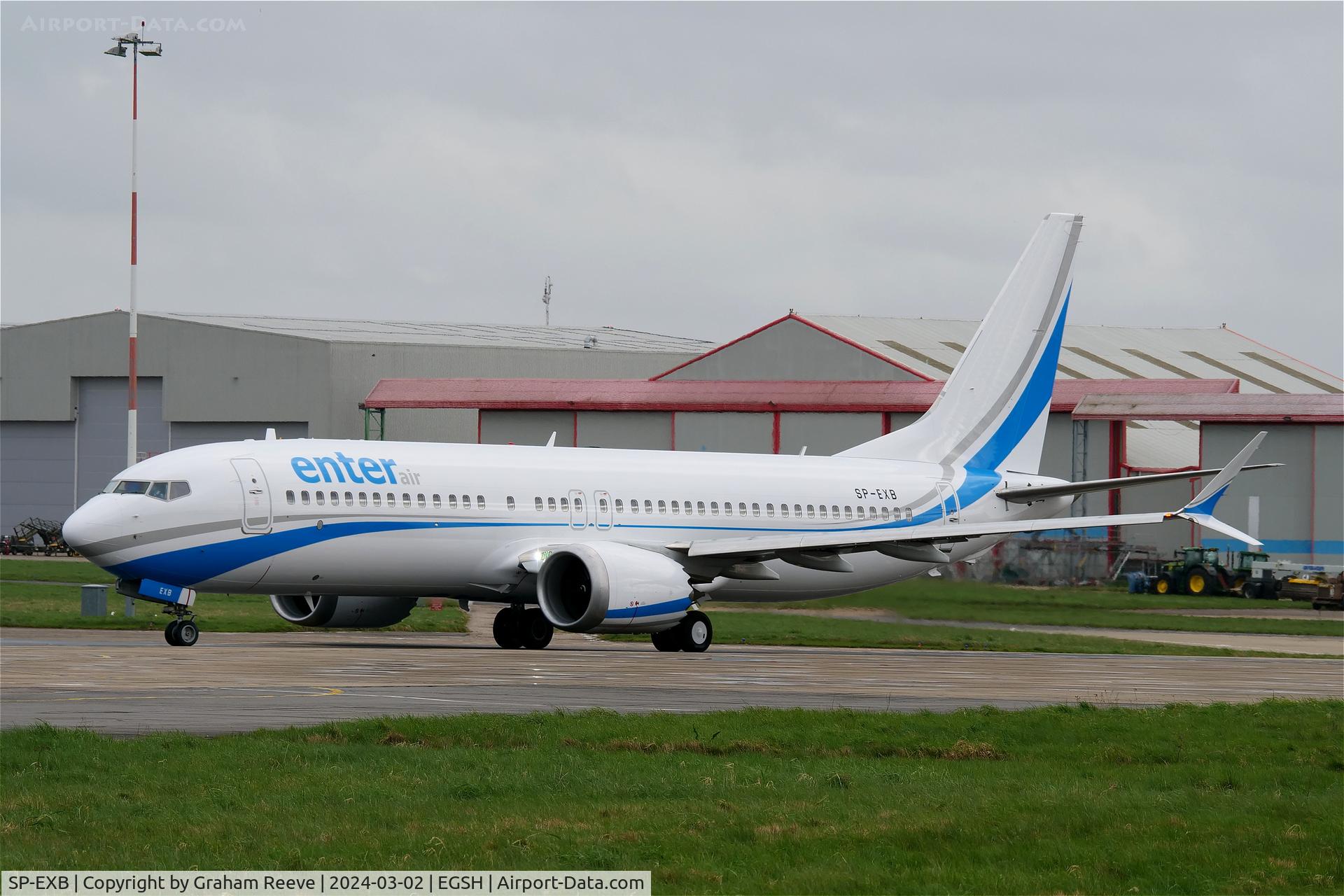 SP-EXB, 2018 Boeing 737-8 MAX C/N 64296, Departing from Norwich.
