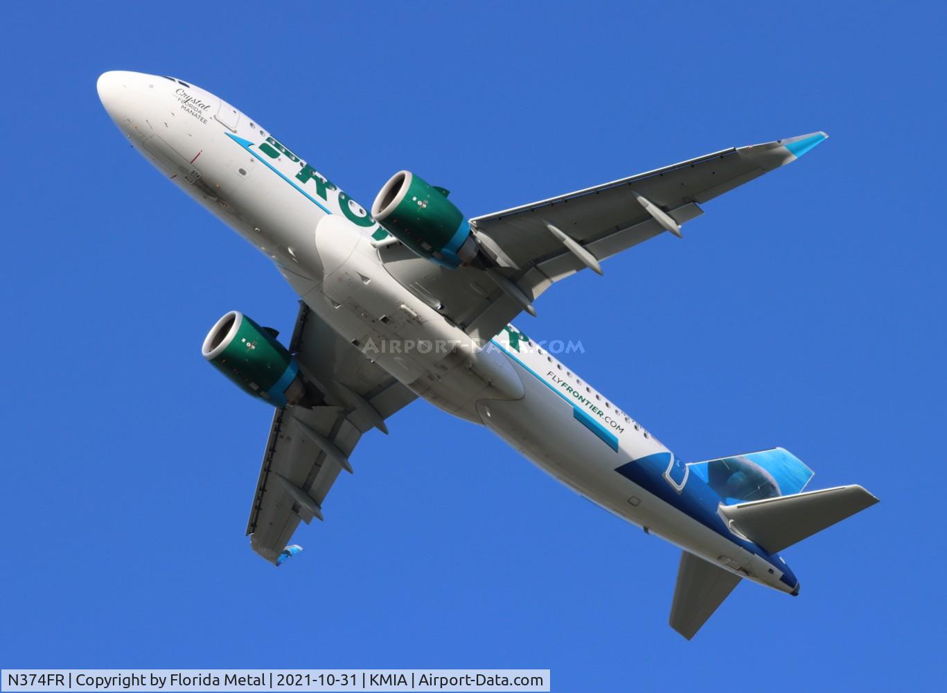 N374FR, 2021 Airbus A320-251NEO C/N 10452, FFT A32N Crystal zx MIA-LAS