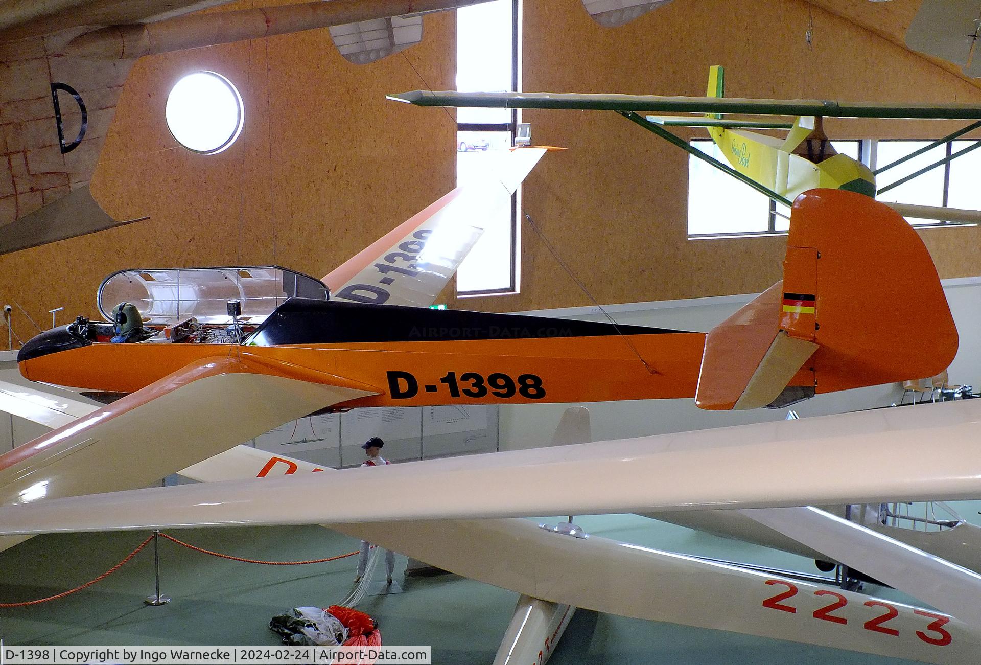 D-1398, Focke-Wulf Kranich III C/N 53, Focke-Wulf Kranich III, displayed as a research aicraft for measurements of atmospheric electricity in the 1950s, at the Deutsches Segelflugmuseum mit Modellflug (German Soaring Museum with Model Flight), Gersfeld Wasserkuppe