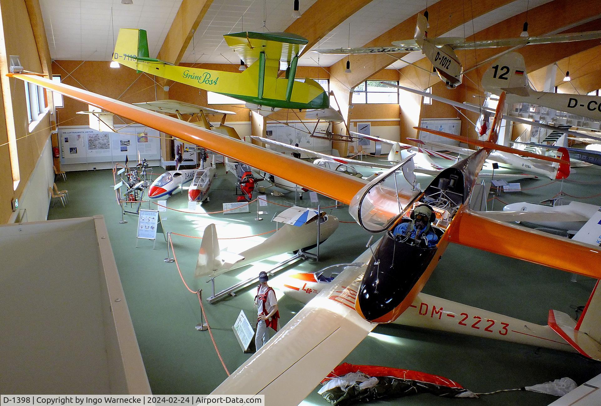 D-1398, Focke-Wulf Kranich III C/N 53, Focke-Wulf Kranich III, displayed as a research aicraft for measurements of atmospheric electricity in the 1950s, at the Deutsches Segelflugmuseum mit Modellflug (German Soaring Museum with Model Flight), Gersfeld Wasserkuppe