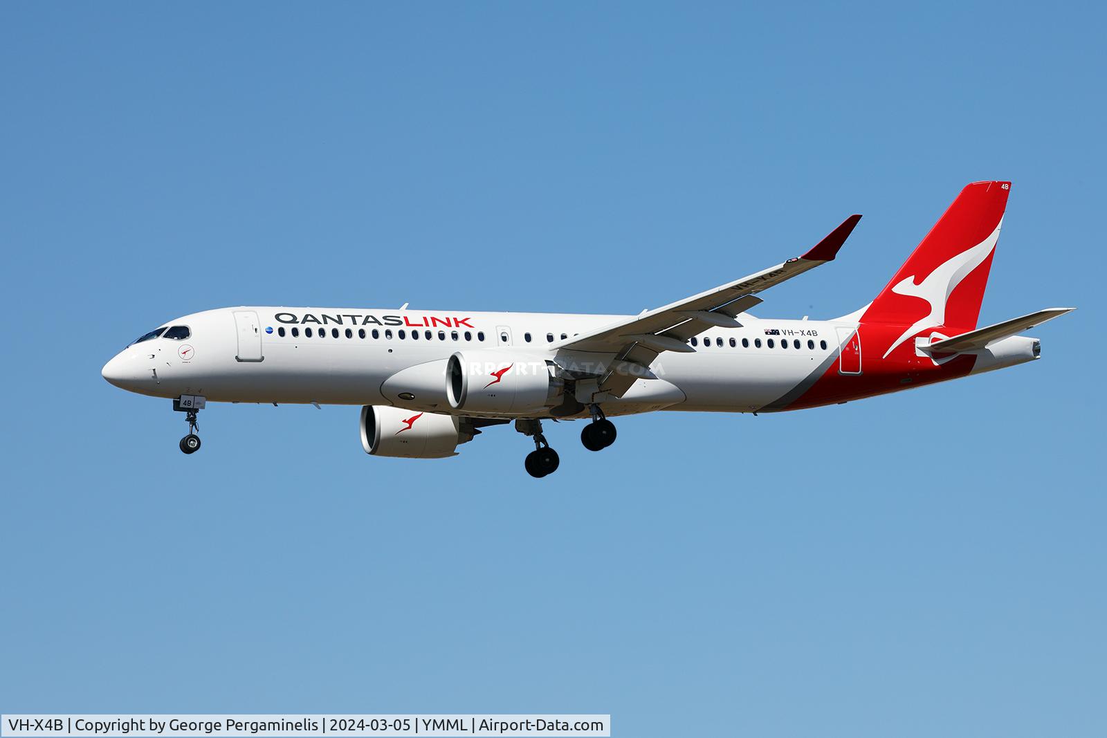 VH-X4B, Airbus A220-371 C/N 55269, Short final for runway 34.