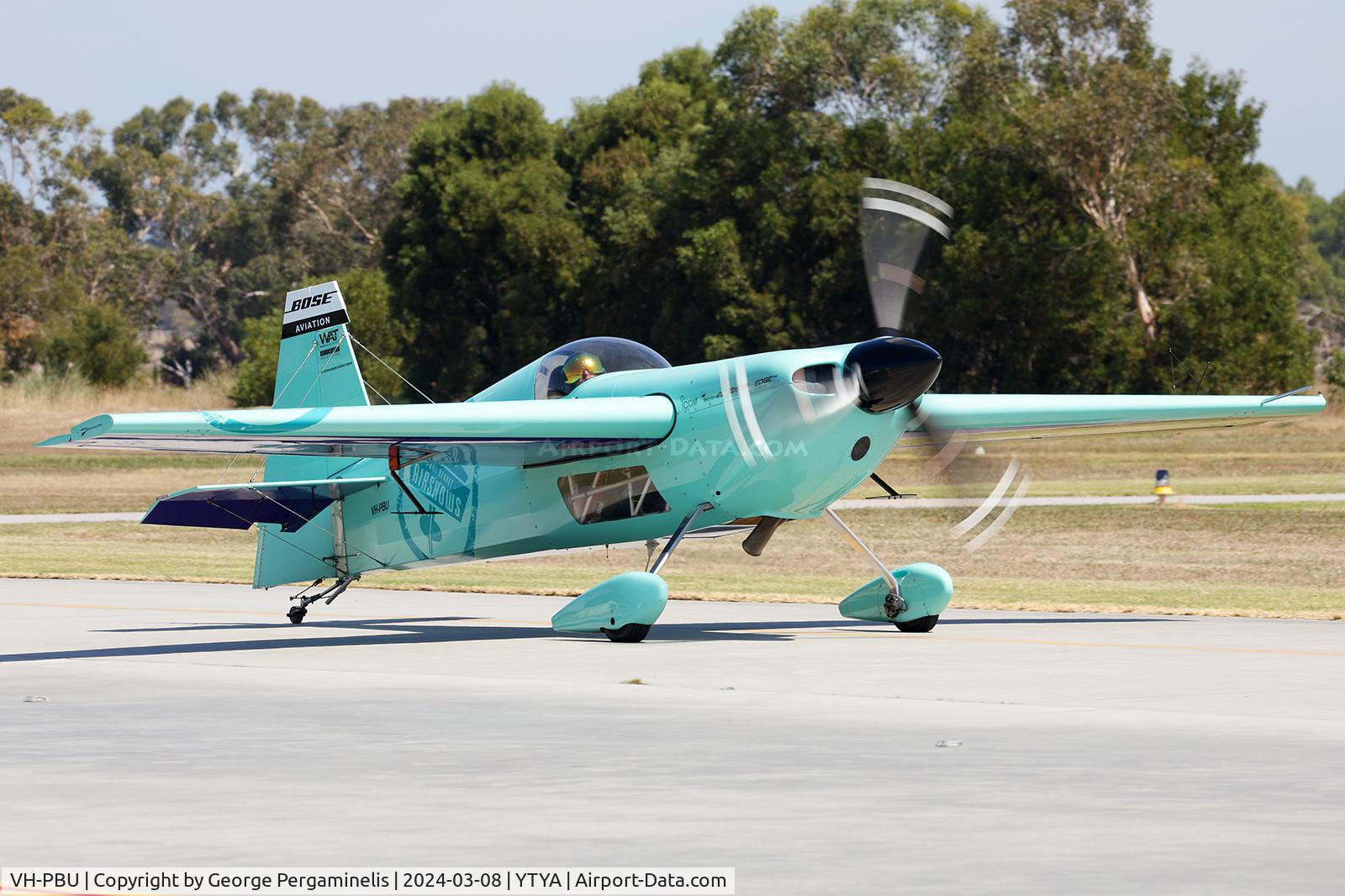 VH-PBU, Zivko Edge 540 V2 C/N 0020, Returning after formation practice for the Tyabb Airshow to be held on 10 Mar.