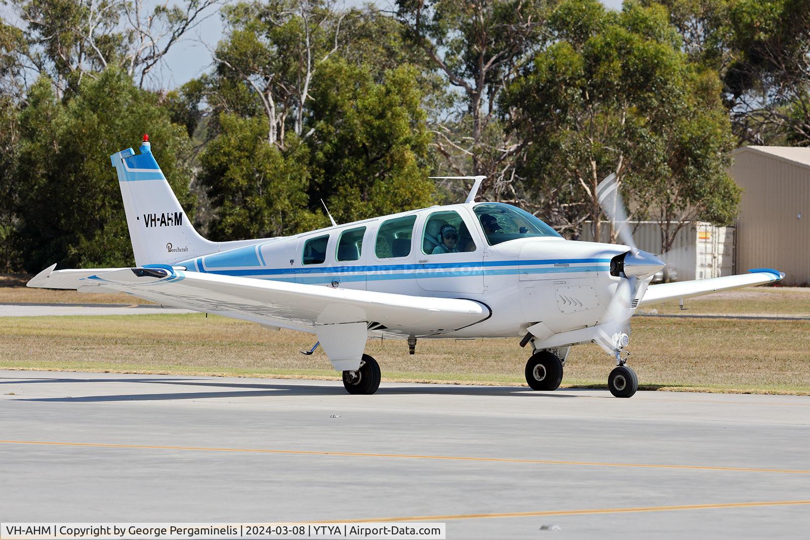 VH-AHM, 1977 Beech A36 Bonanza 36 C/N E-1123, After arrival on runway 35.