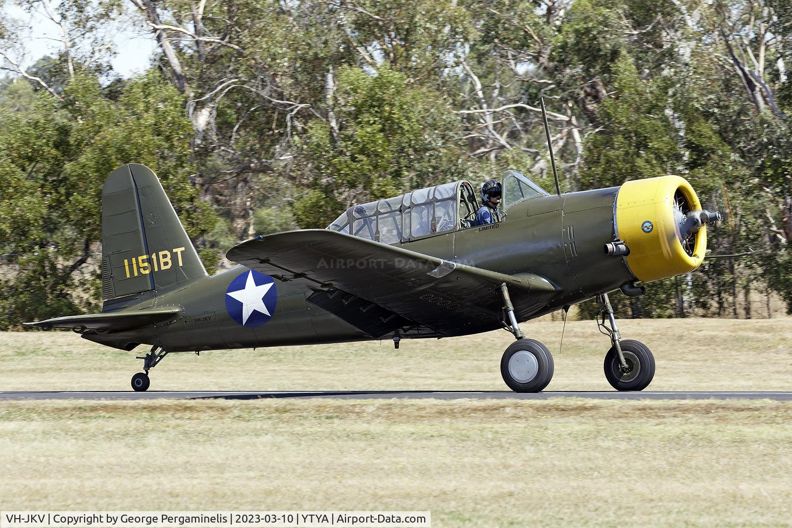 VH-JKV, 1942 Consolidated BT-13A Valiant C/N 7710, Participating in the Tyabb 2024 airshow.