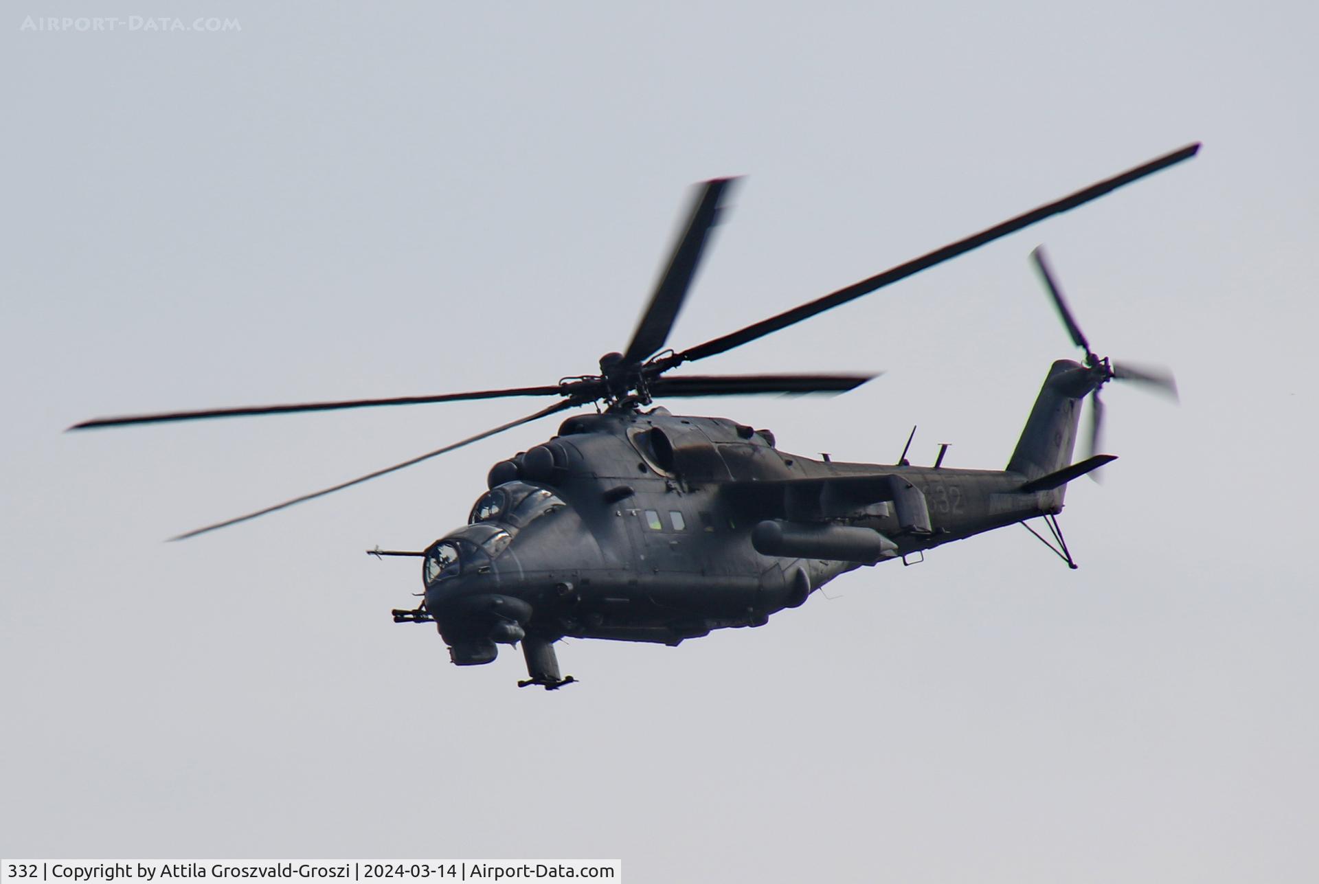 332, 1989 Mil Mi-24P C/N 340332, Veszprém, Jutas-újmajor, Training base of the Hungarian Air Force.