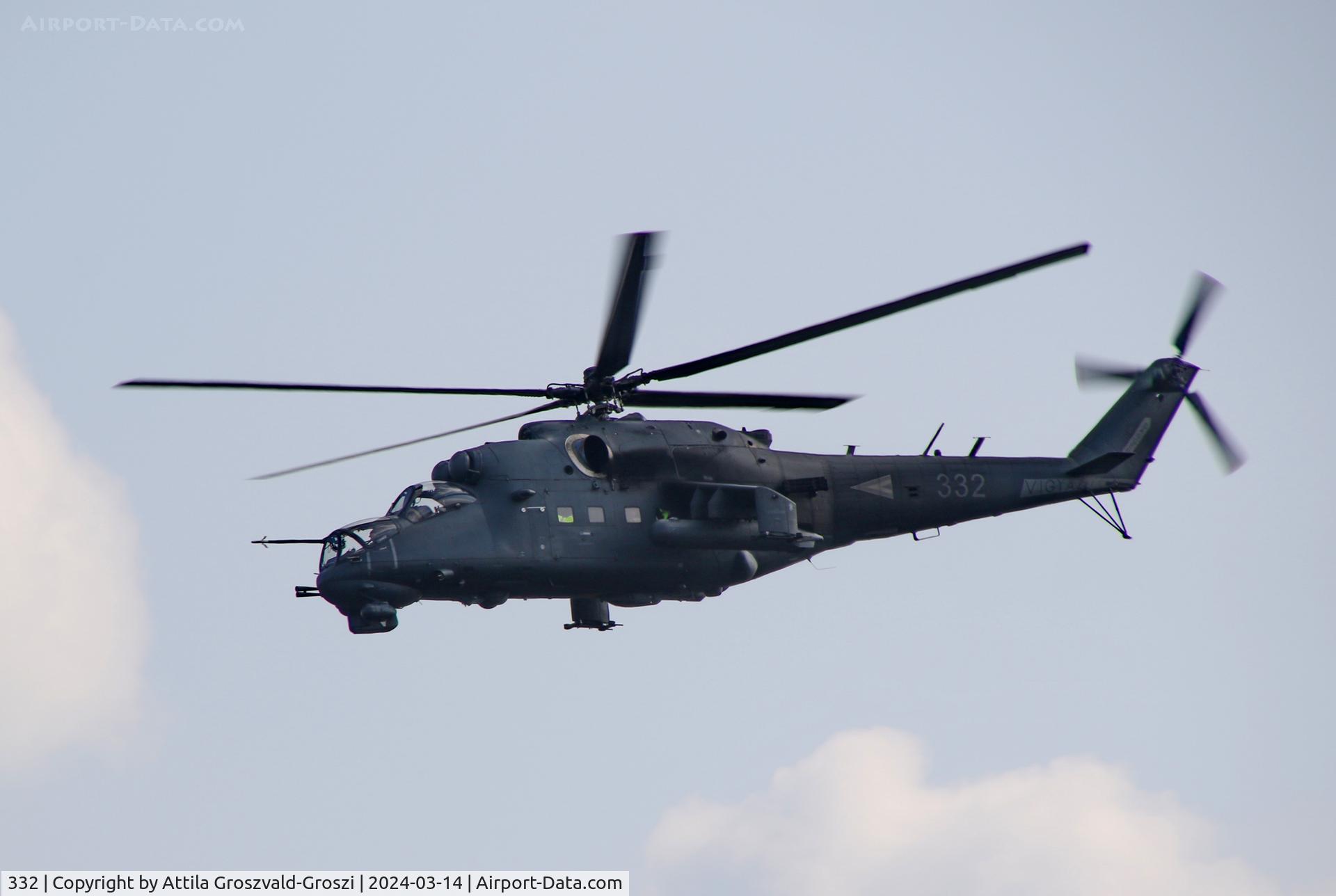 332, 1989 Mil Mi-24P C/N 340332, Veszprém, Jutas-újmajor, Training base of the Hungarian Air Force.
