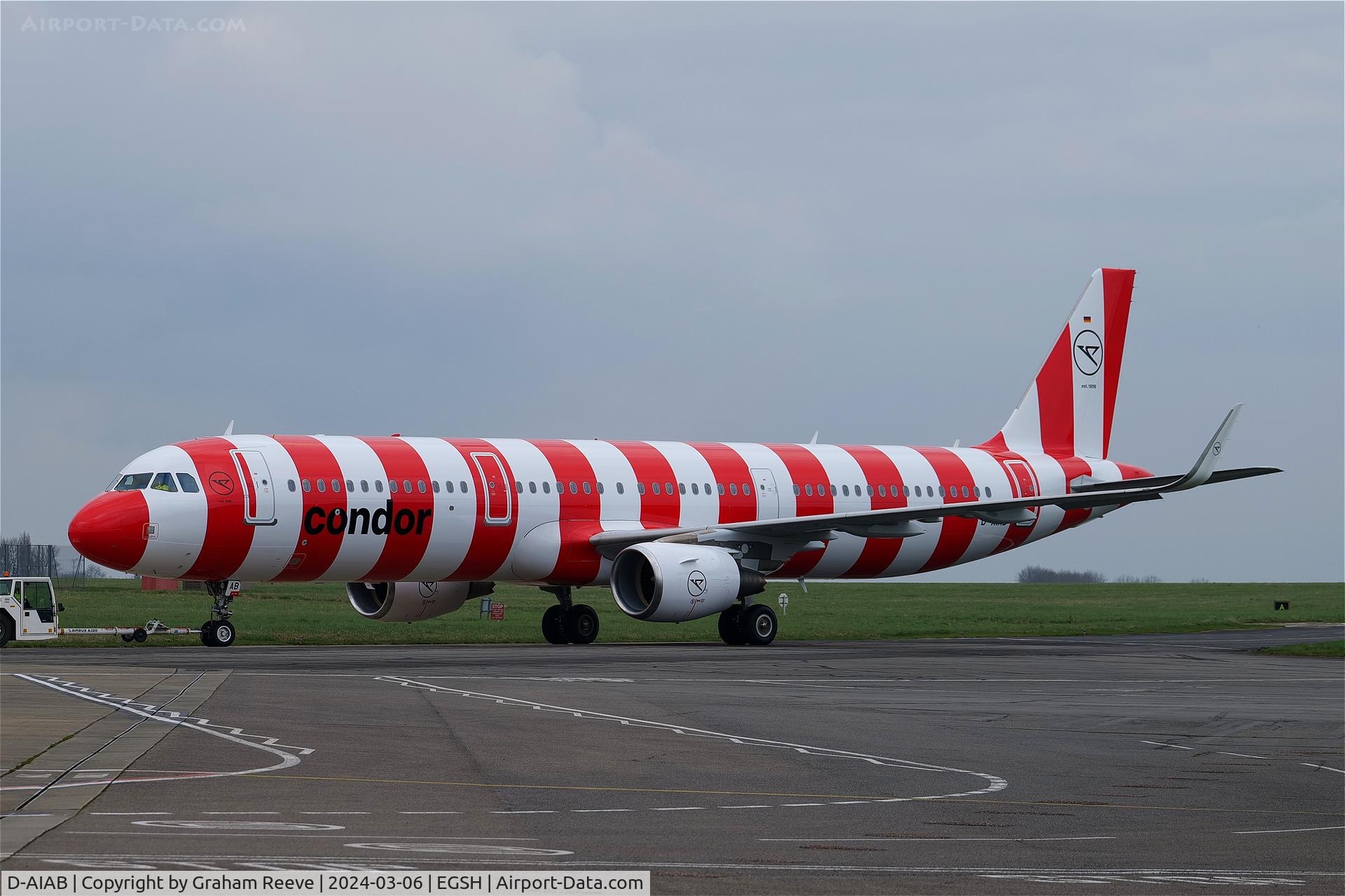 D-AIAB, 2013 Airbus A321-211 C/N 5603, Under tow at Norwich.
