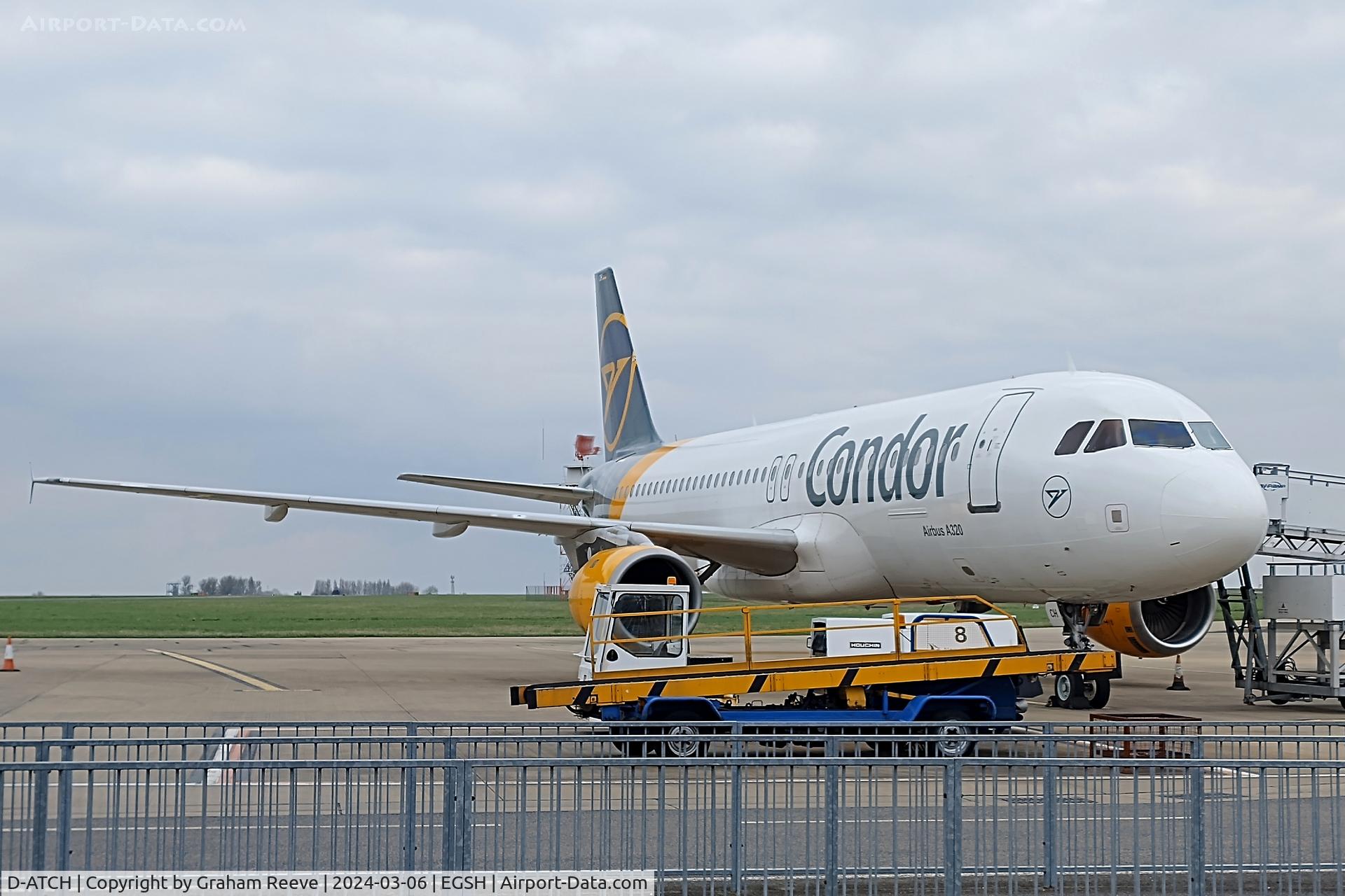 D-ATCH, 2001 Airbus A320-212 C/N 1437, On stand at Norwich.