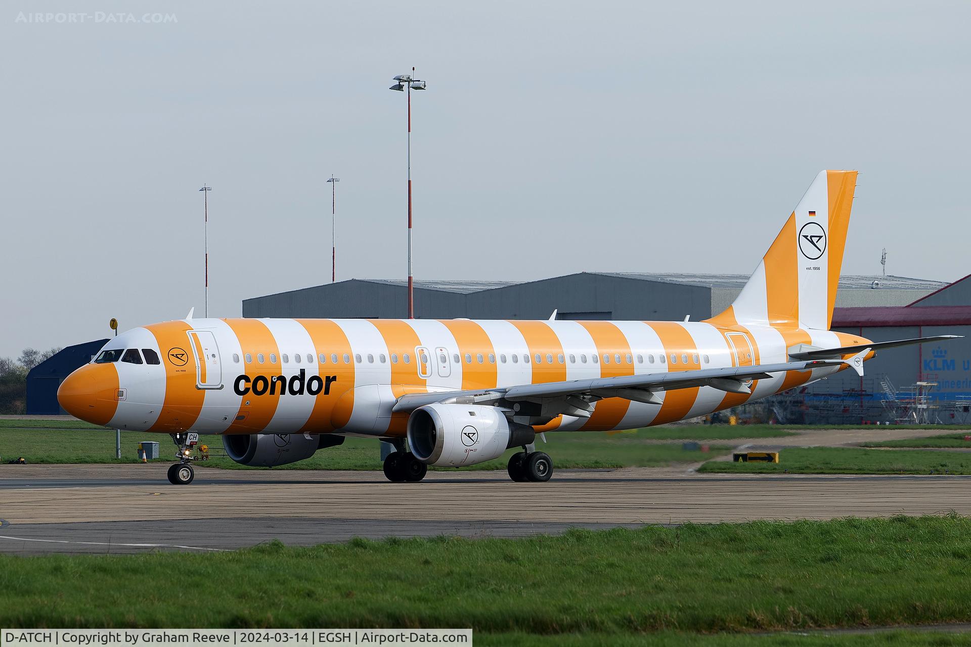 D-ATCH, 2001 Airbus A320-212 C/N 1437, Departing from Norwich.