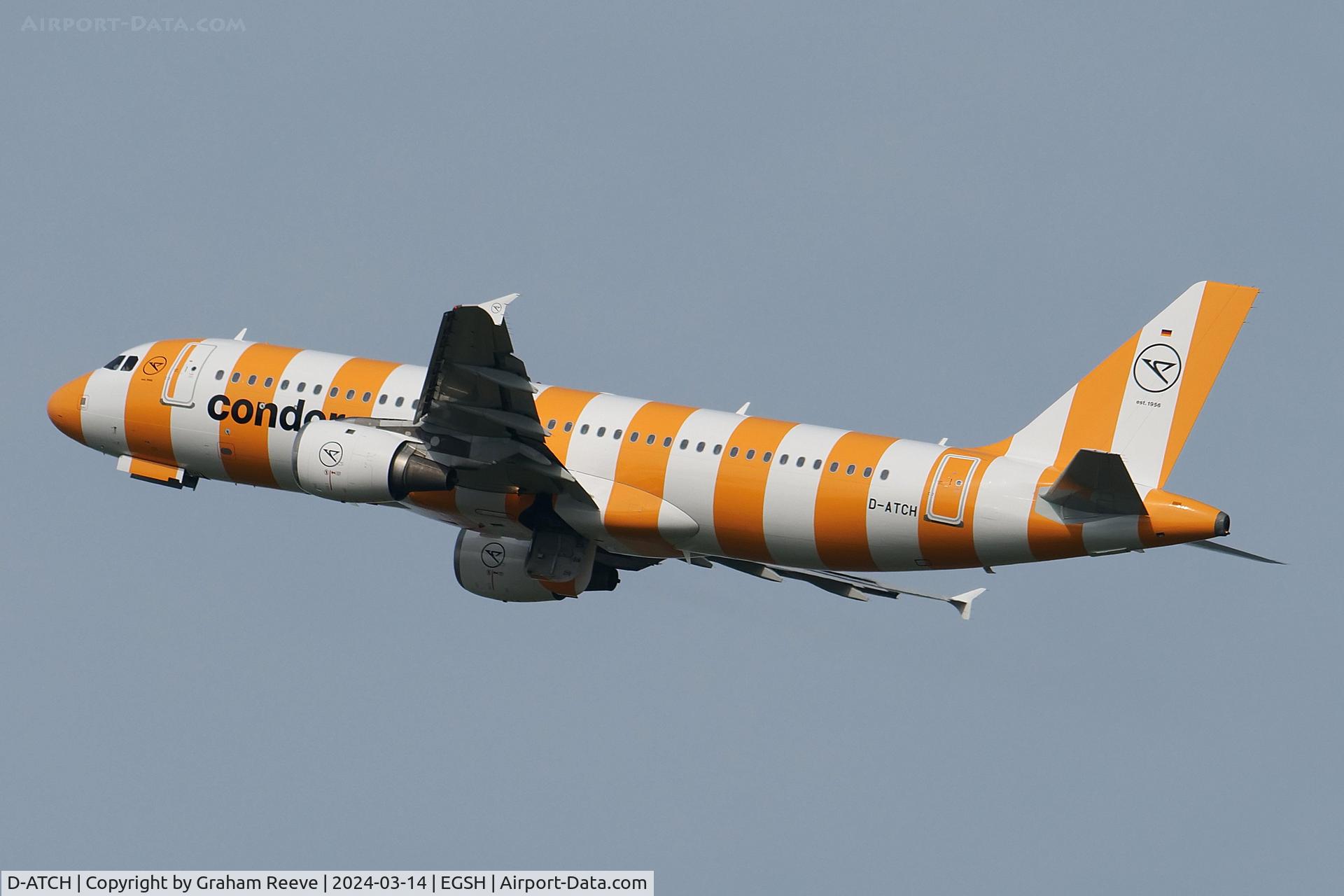 D-ATCH, 2001 Airbus A320-212 C/N 1437, Departing from Norwich.