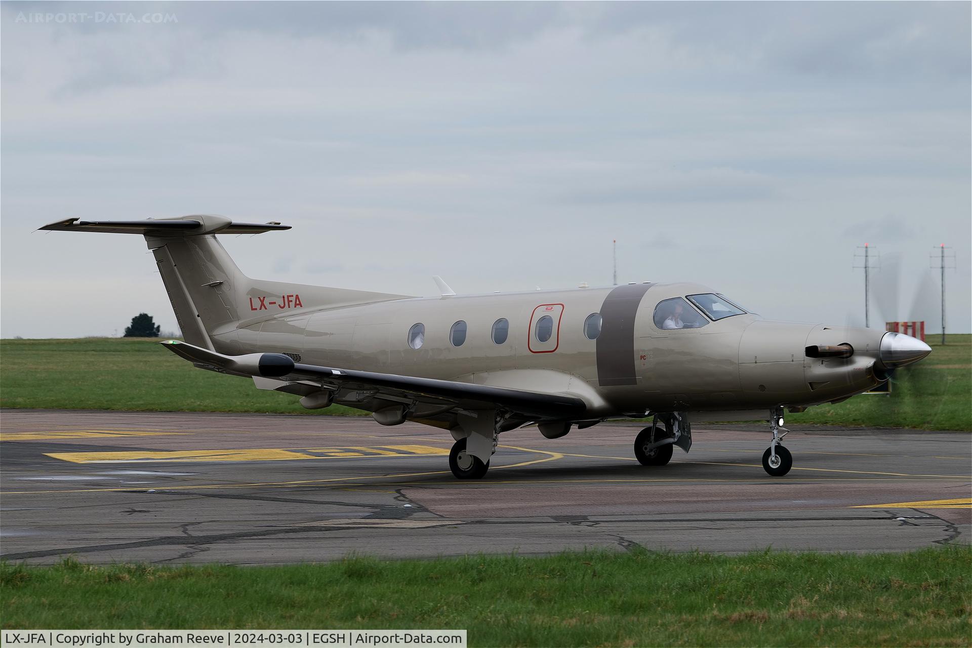 LX-JFA, 2016 Pilatus PC-12/47E C/N 1633, Departing from Norwich.