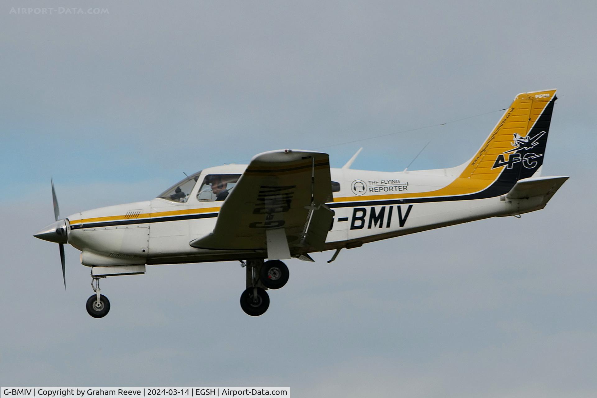 G-BMIV, 1977 Piper PA-28R-201T Cherokee Arrow III C/N 28R-7703154, Landing at Norwich.