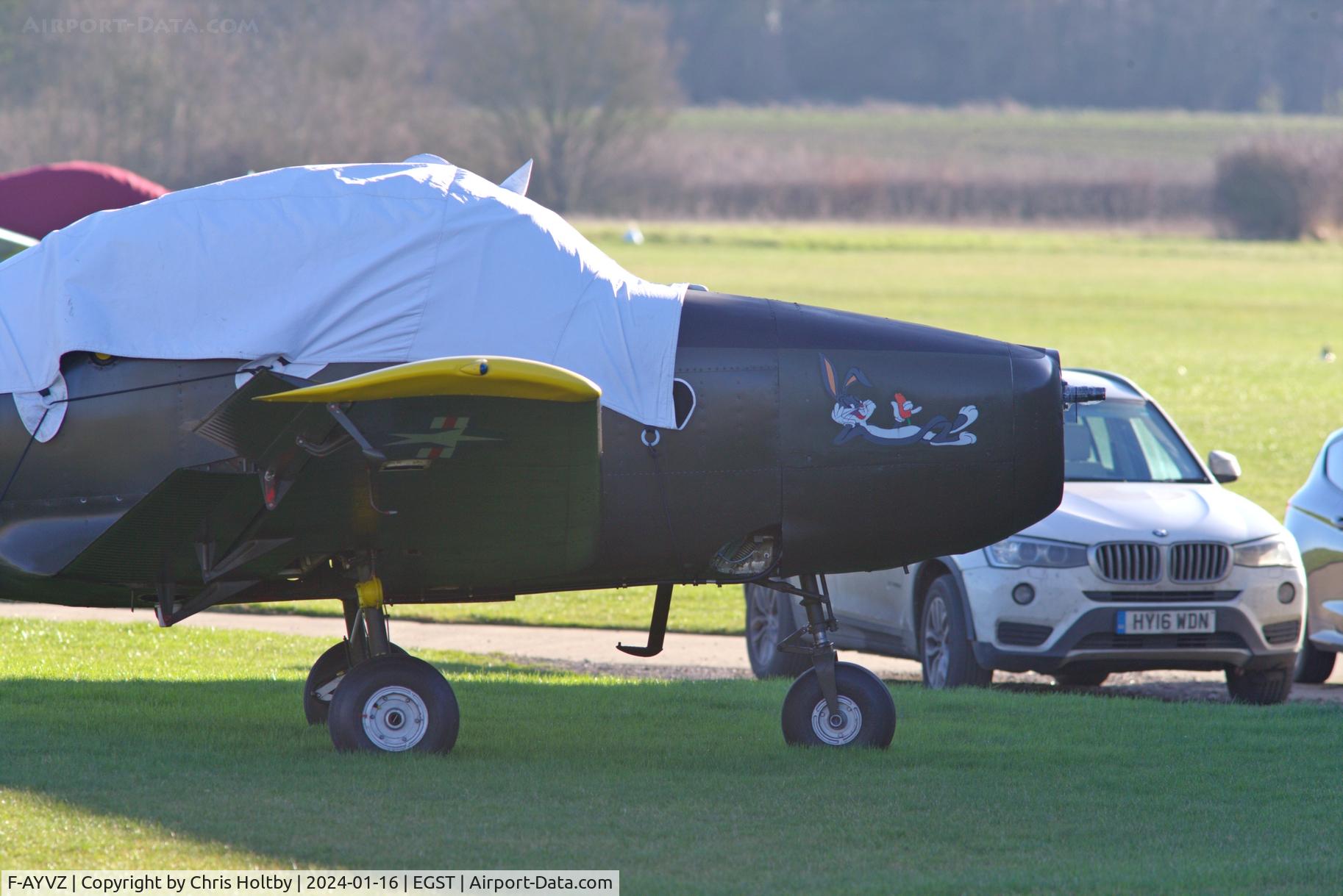 F-AYVZ, North American Navion (NA-145) C/N NAV-4-911, Parked at Elmsett Airfield in Suffolk. The front end bears Bugs Bunny betraying its US origin.