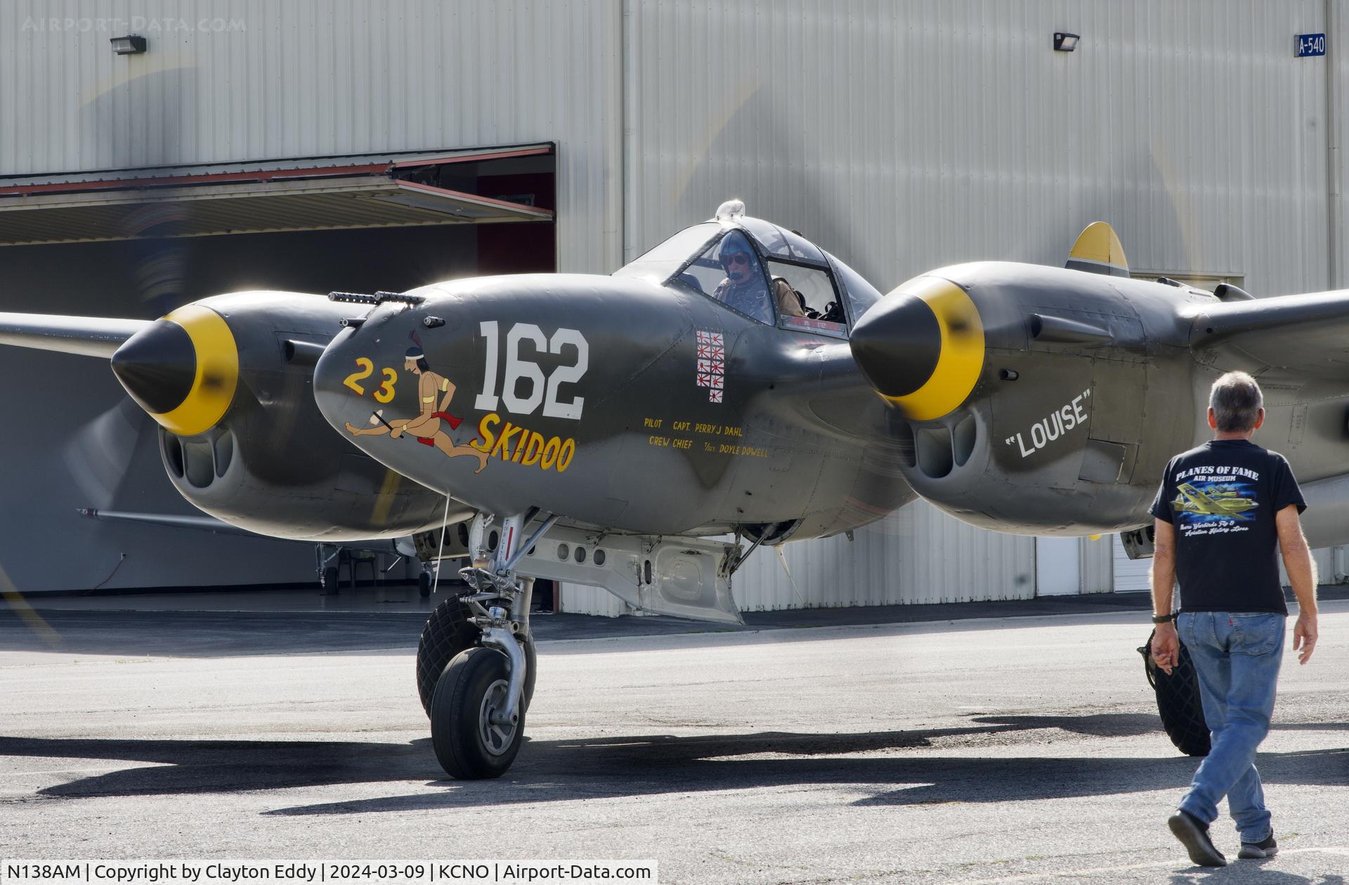 N138AM, 1943 Lockheed P-38J Lightning C/N 44-23314, Planes of Fame Chine Airport in California 2024.