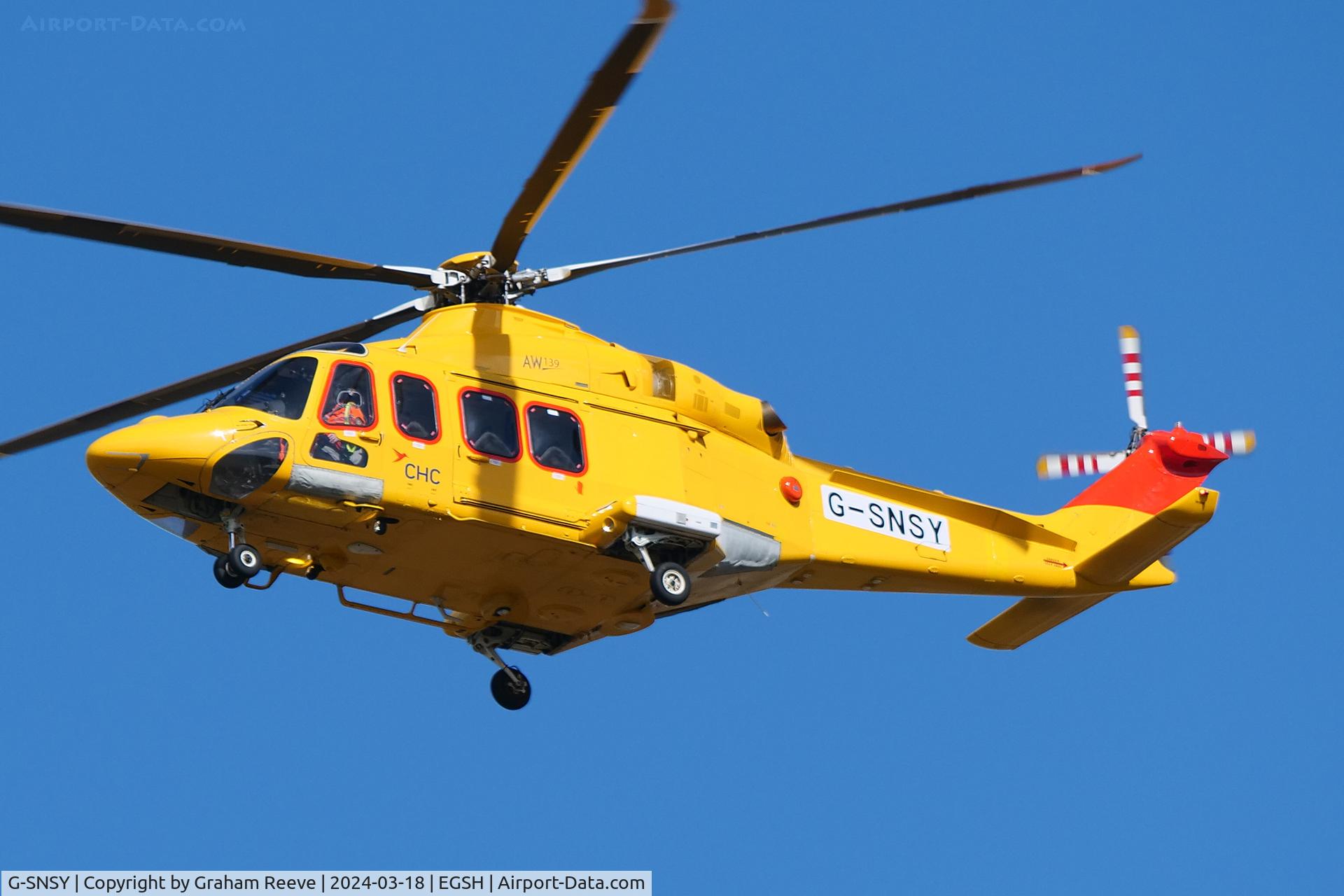 G-SNSY, 2015 AgustaWestland AW 139 C/N 31700, Landing at Norwich.