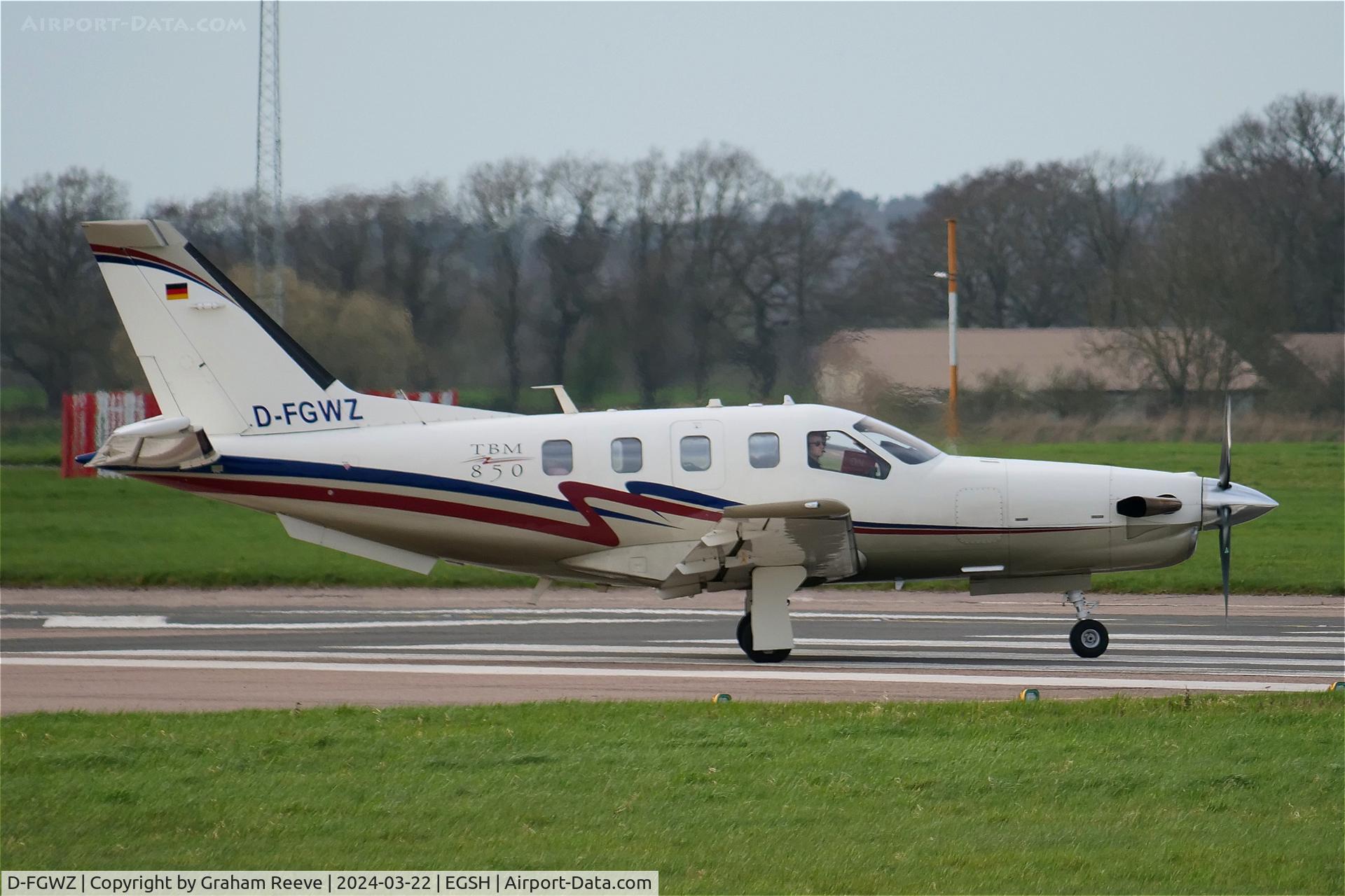 D-FGWZ, 2007 Socata TBM-850 C/N 394, Departing from Norwich.