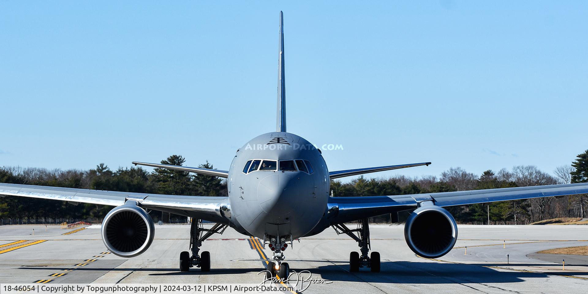 18-46054, 2017 Boeing KC-46A Pegasus C/N 41874/1200, PACK81 had to back taxi to RW34, coming down into the hammerhead to turn her around.