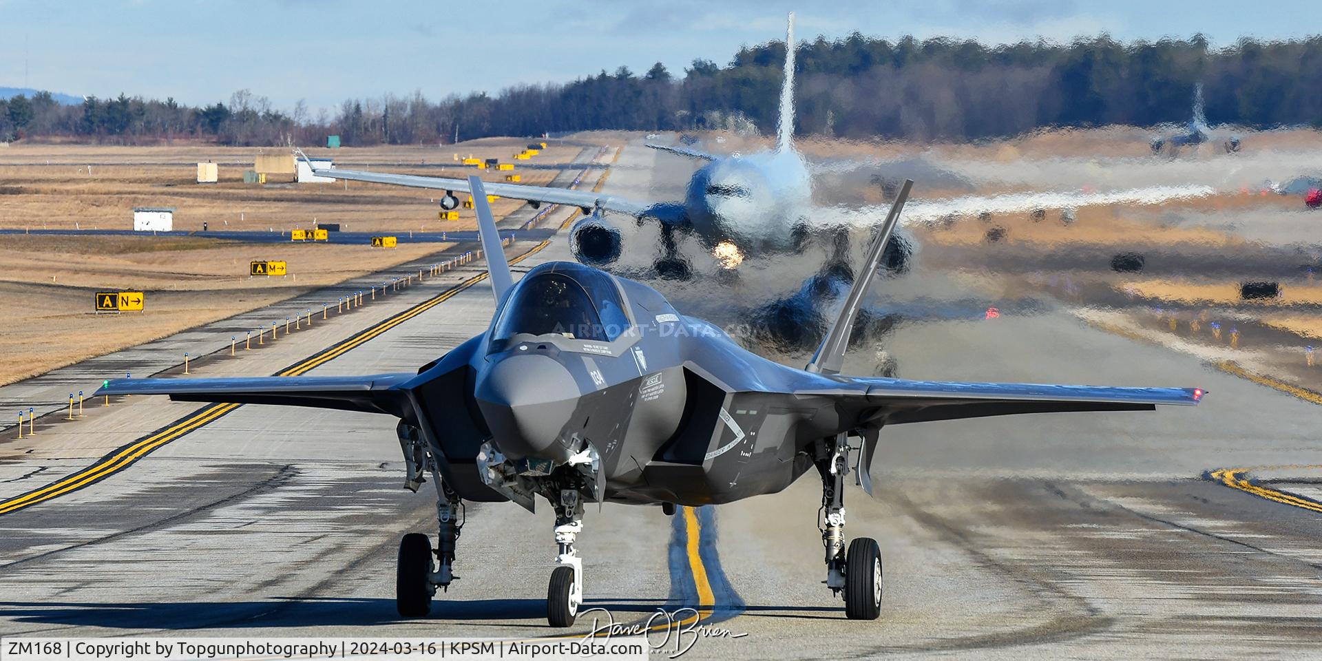 ZM168, 2023 Lockheed Martin F-35B Lightning II C/N BK-34, ASCOT9651 Flight taxis up to RW34 to head home.