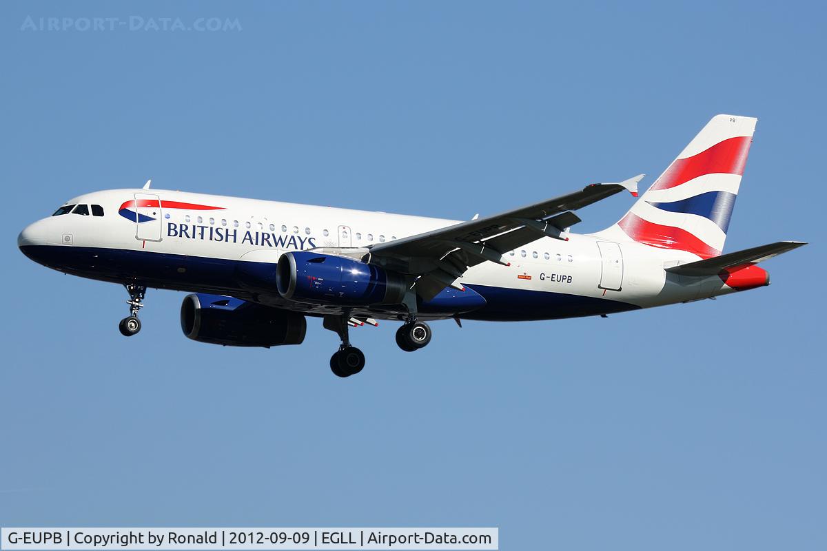 G-EUPB, 1999 Airbus A319-131 C/N 1115, at lhr
