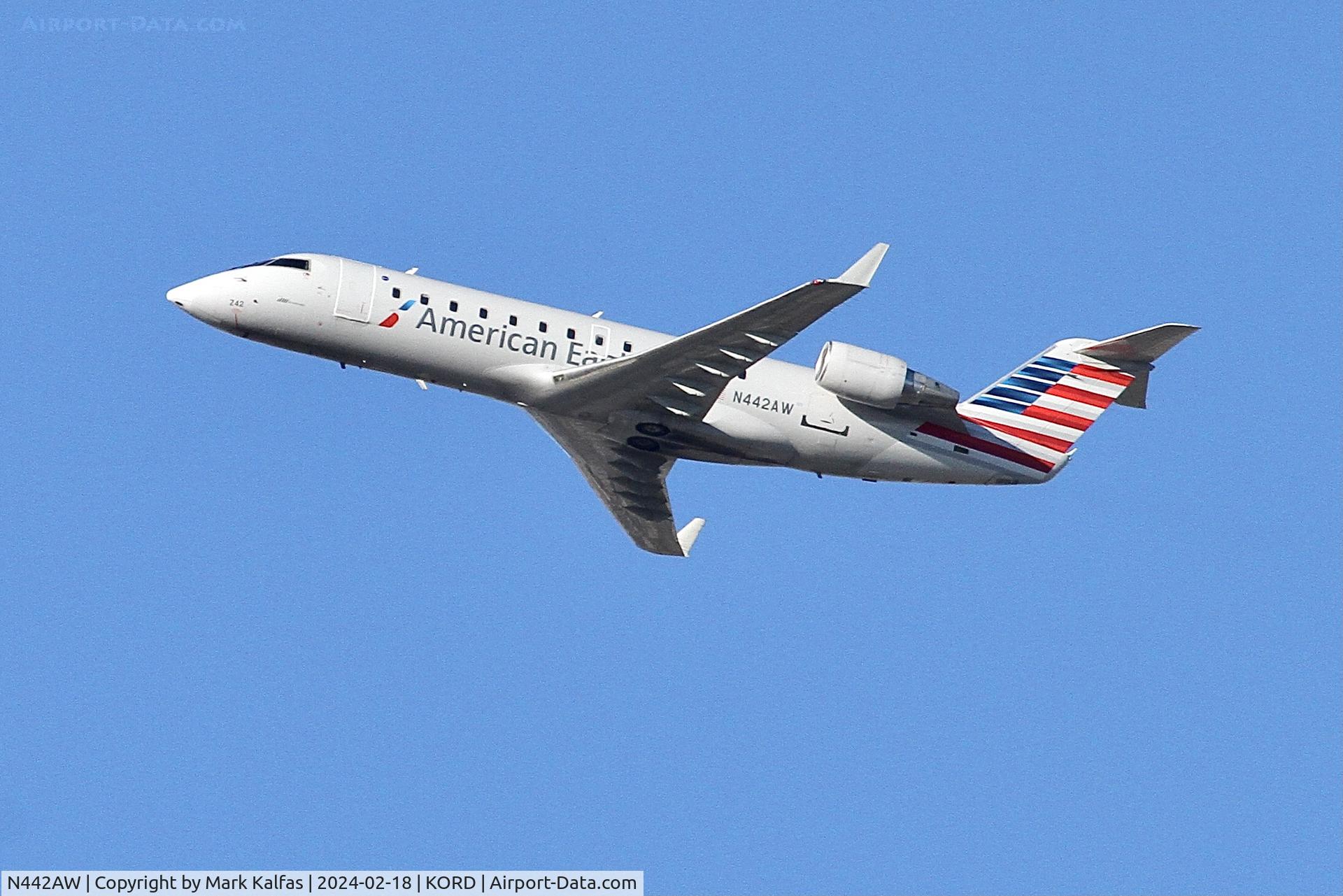 N442AW, 2003 Bombardier CRJ-200LR (CL-600-2B19) C/N 7778, CRJ2 Air Wisconsin/American Eagle Canadair Regional Jet CRJ-200  N442AW AWI6084 ORD-OMA