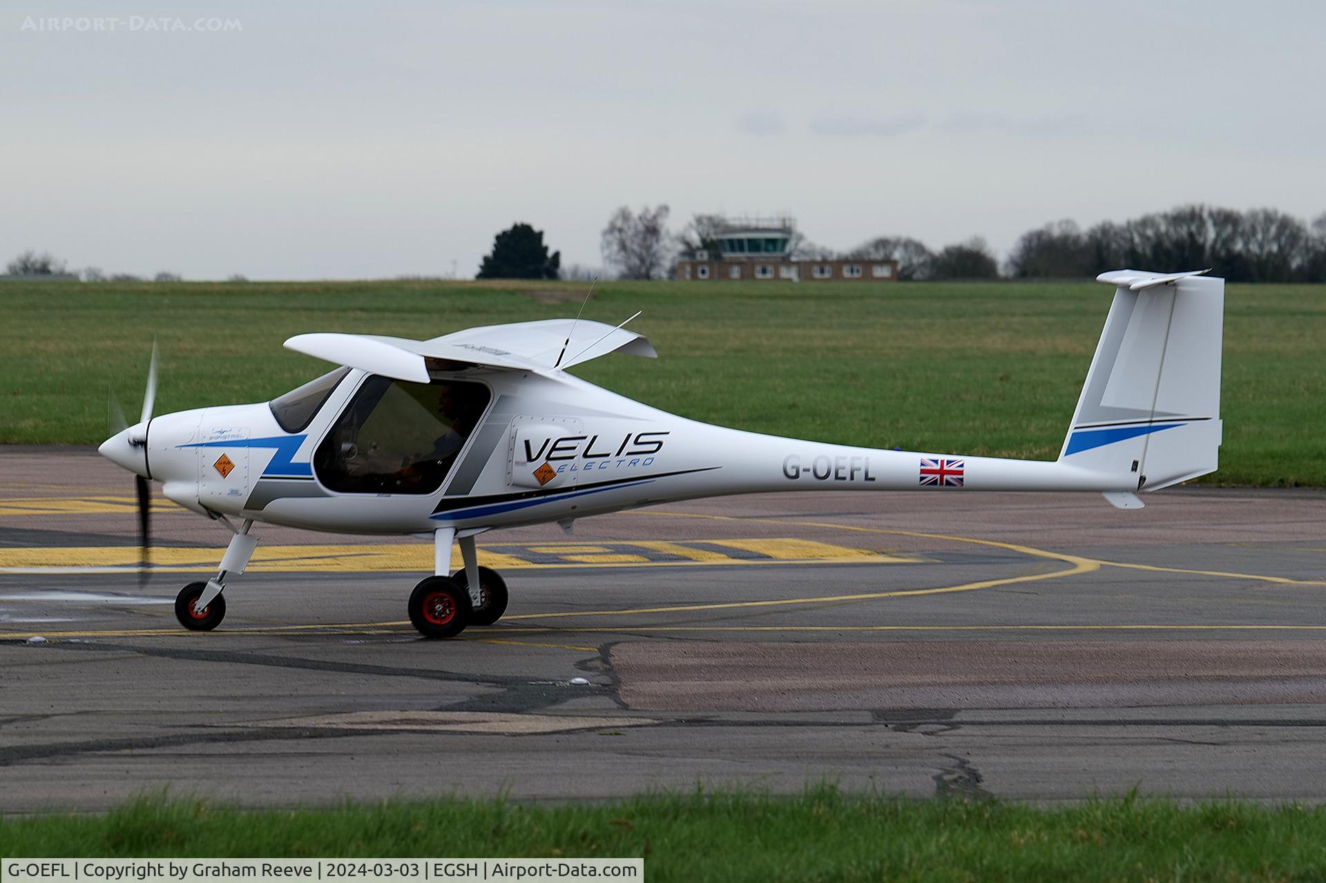G-OEFL, 2022 Pipistrel Velis Electro C/N VSW1280075, Just landed at Norwich.