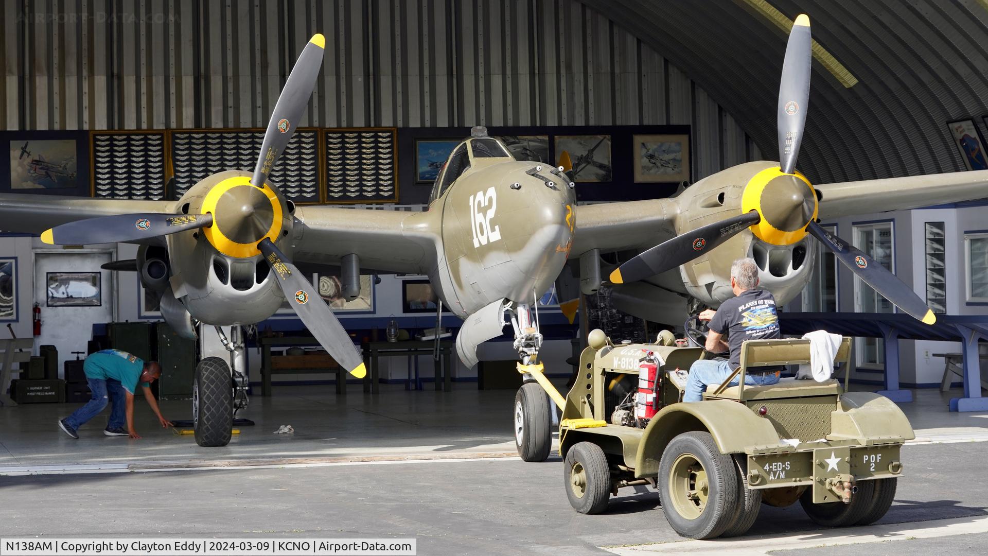 N138AM, 1943 Lockheed P-38J Lightning C/N 44-23314, Planes of Fame Chino airport California 2024