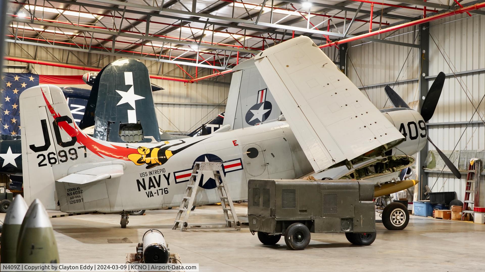 N409Z, Douglas AD-4N Skyraider C/N 7797, Planes of Fame Chino airport California 2024.