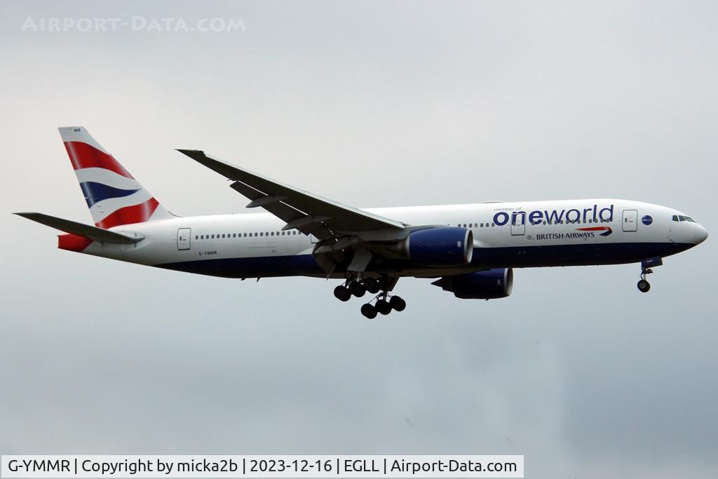 G-YMMR, 2008 Boeing 777-236 C/N 36516, Landing with Oneworld title