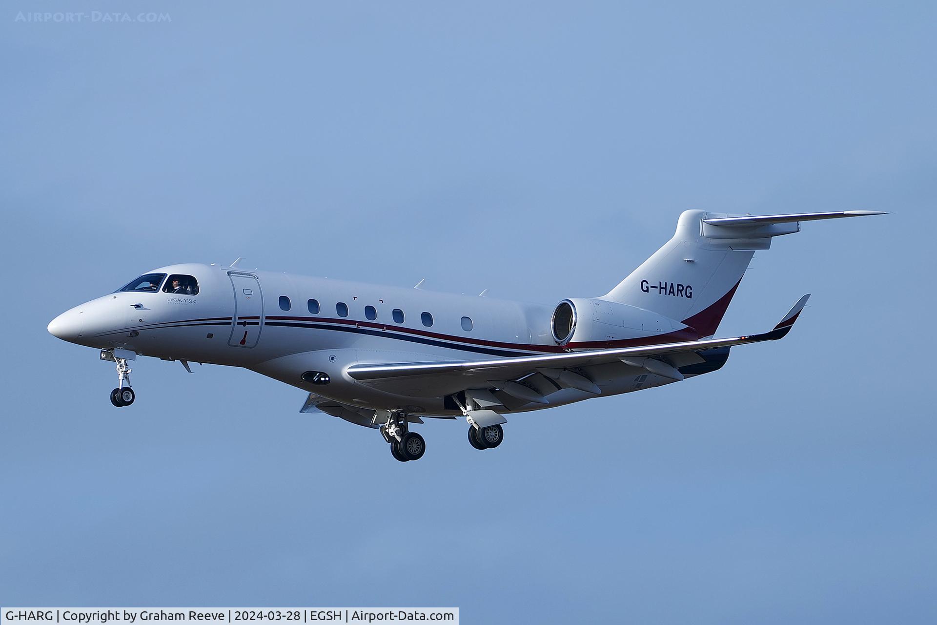 G-HARG, 2016 Embraer EMB-550 Legacy 500 C/N 55000039, Landing at Norwich.
