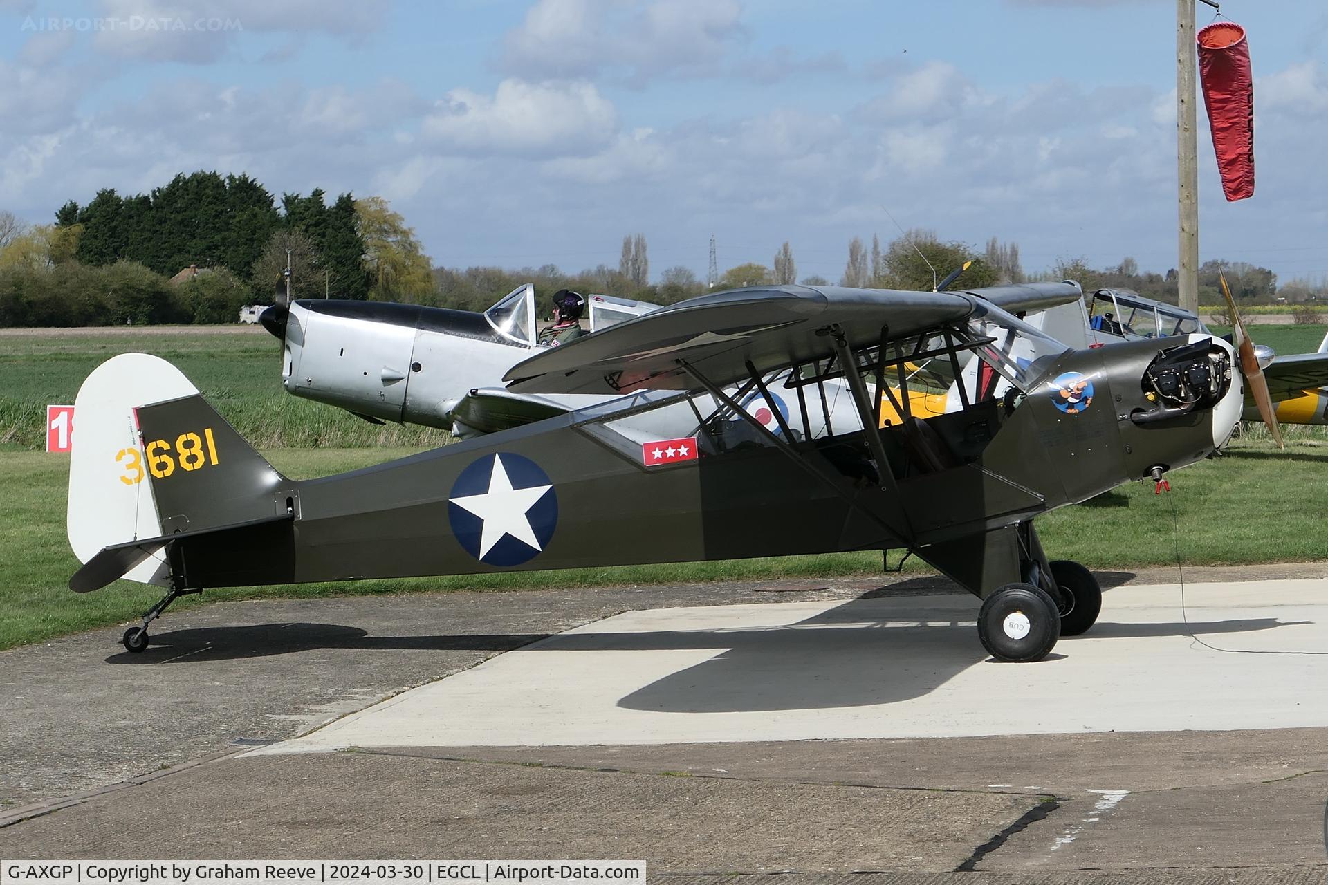 G-AXGP, 1942 Piper J3C-90 Cub C/N 9542, Parked at Fenland.